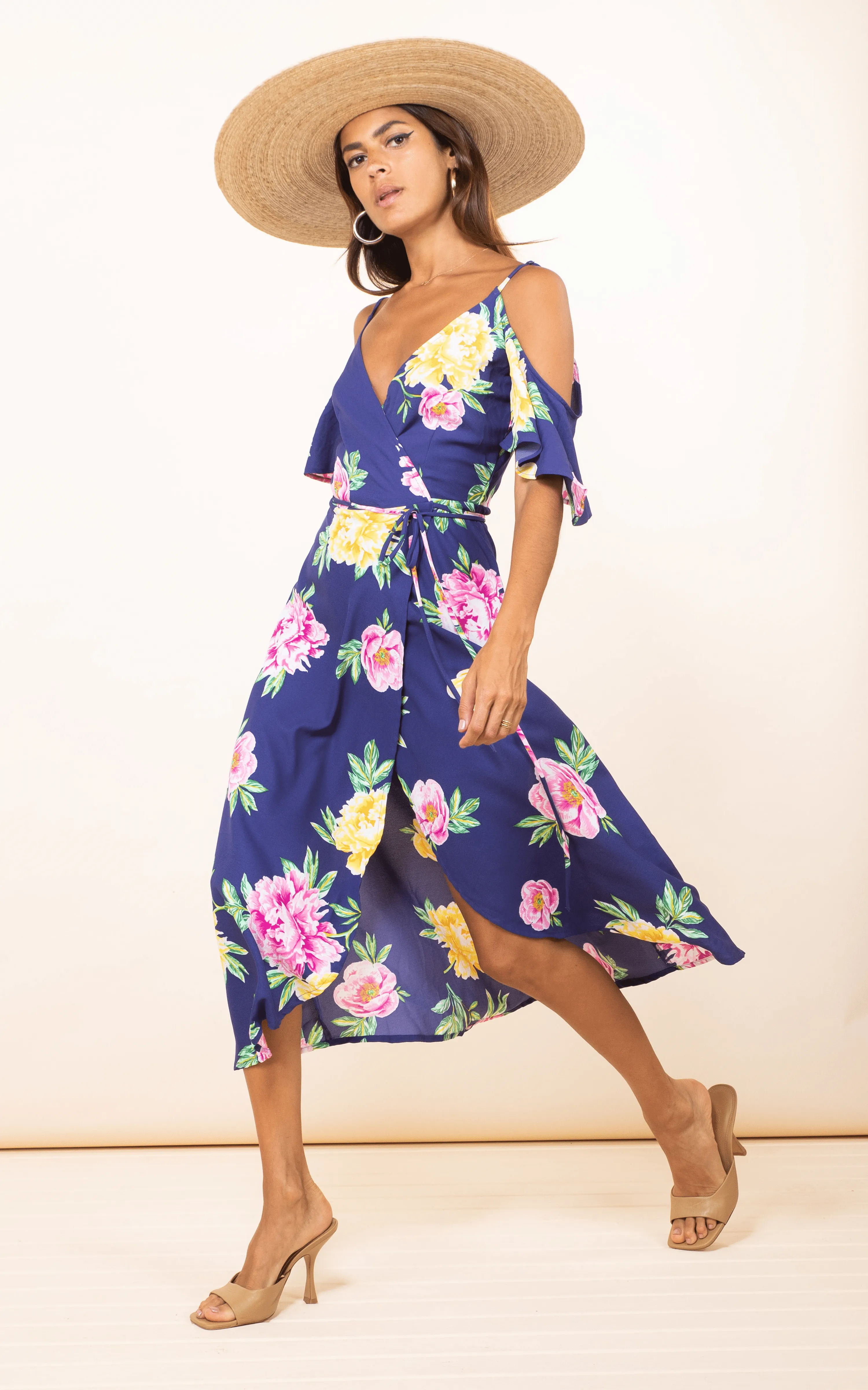 Ivy Dress In Navy Peony Print