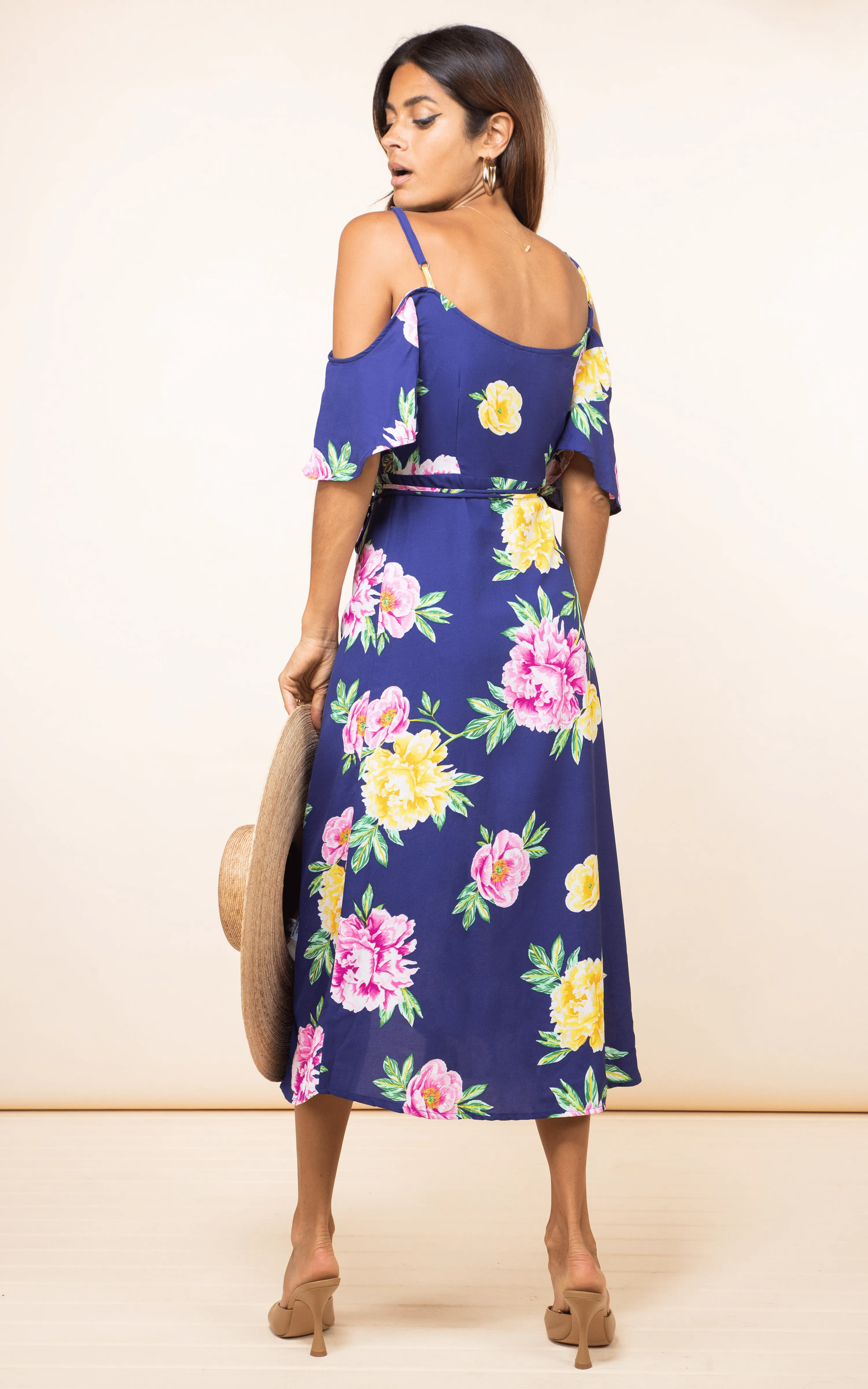 Ivy Dress In Navy Peony Print