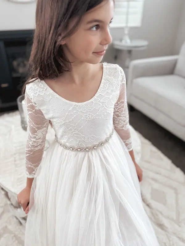 Juliette Ivory Flower Girl Dress - Full Length