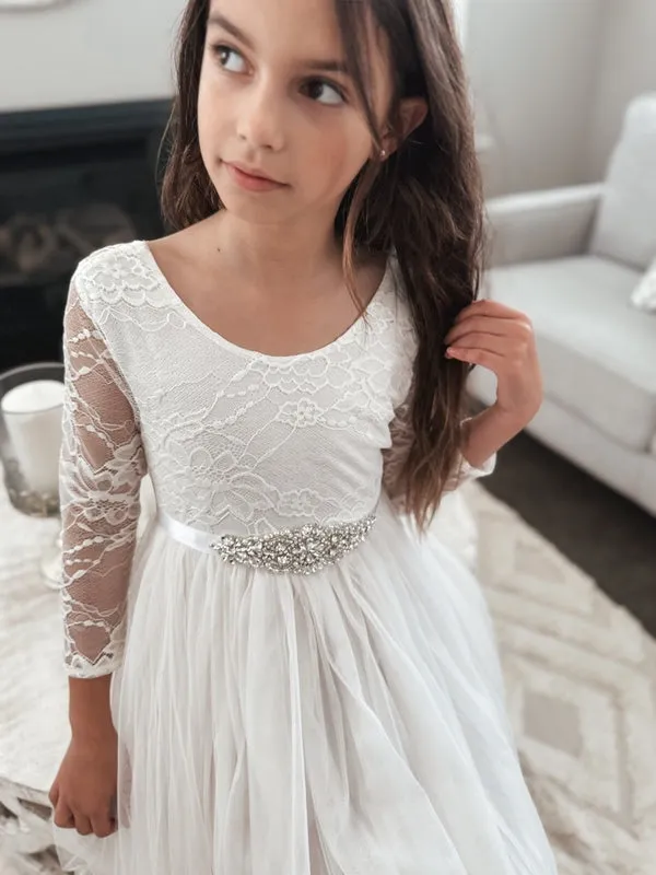 Juliette Ivory Flower Girl Dress - Full Length