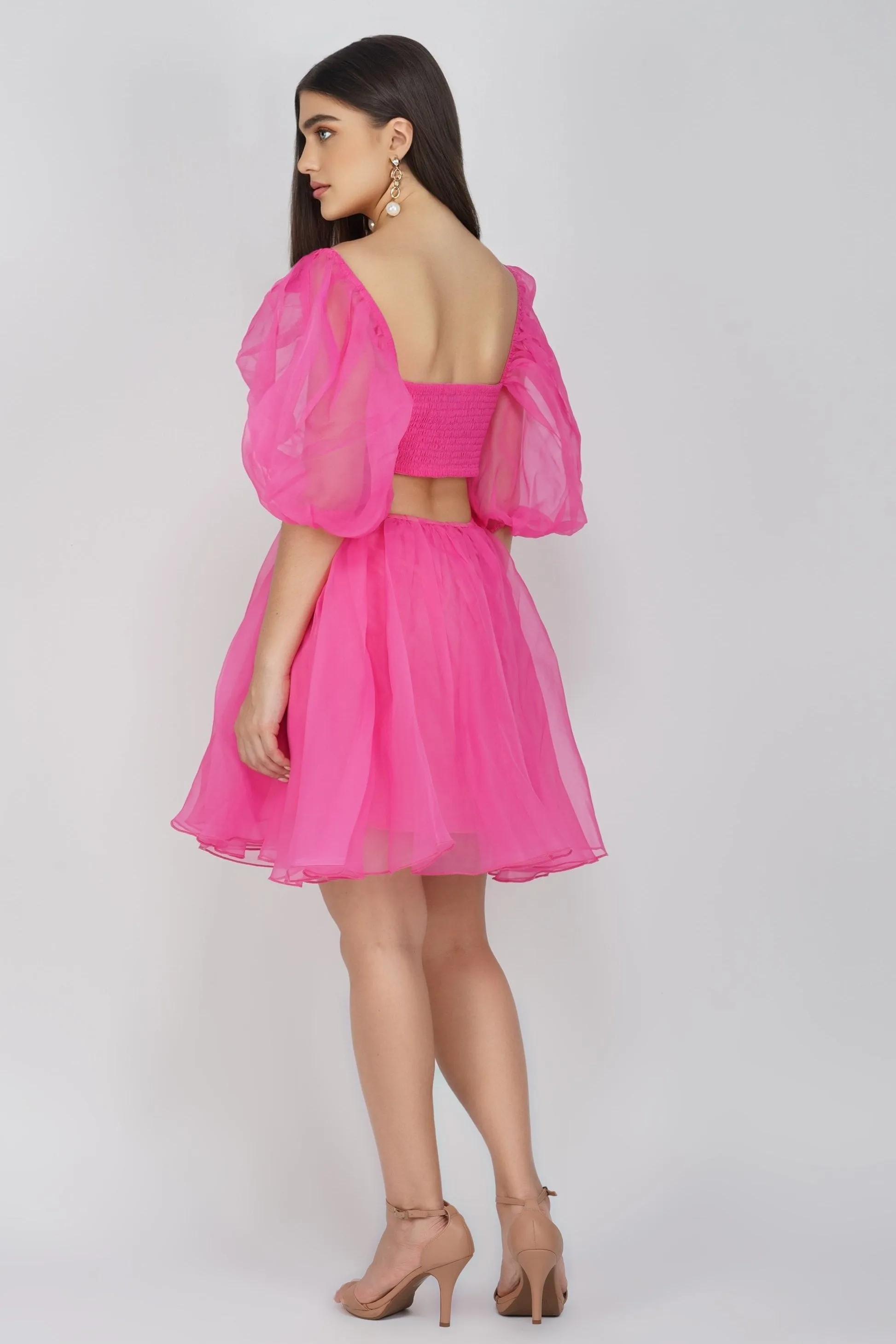 Katja Bright Pink Puff Sleeve Dress