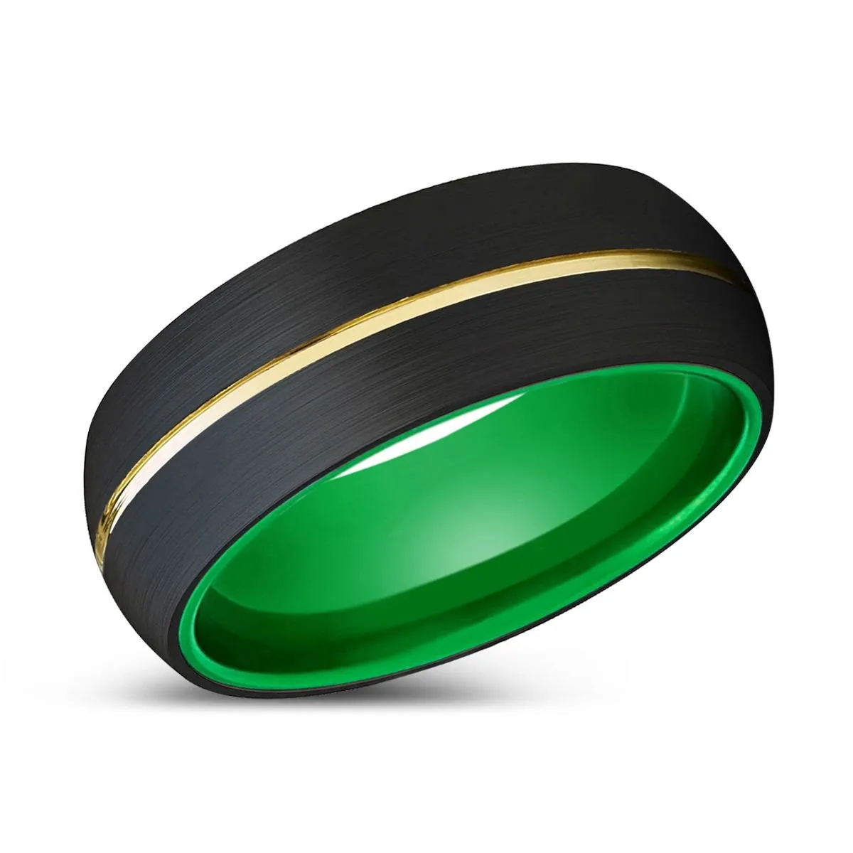 KAZIMIR | Green Ring, Black Tungsten Ring, Gold Groove, Domed