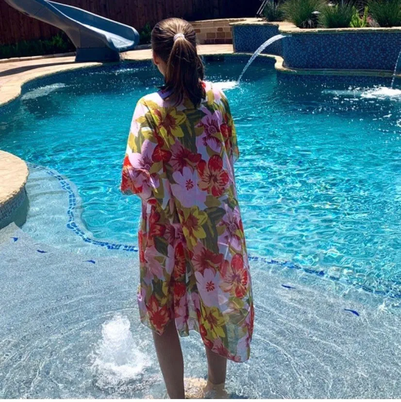 Kimono - resort red floral event wrap / cover up caftan pareo beach pool lake vacation new best seller 2021 gift present autumn fall winter