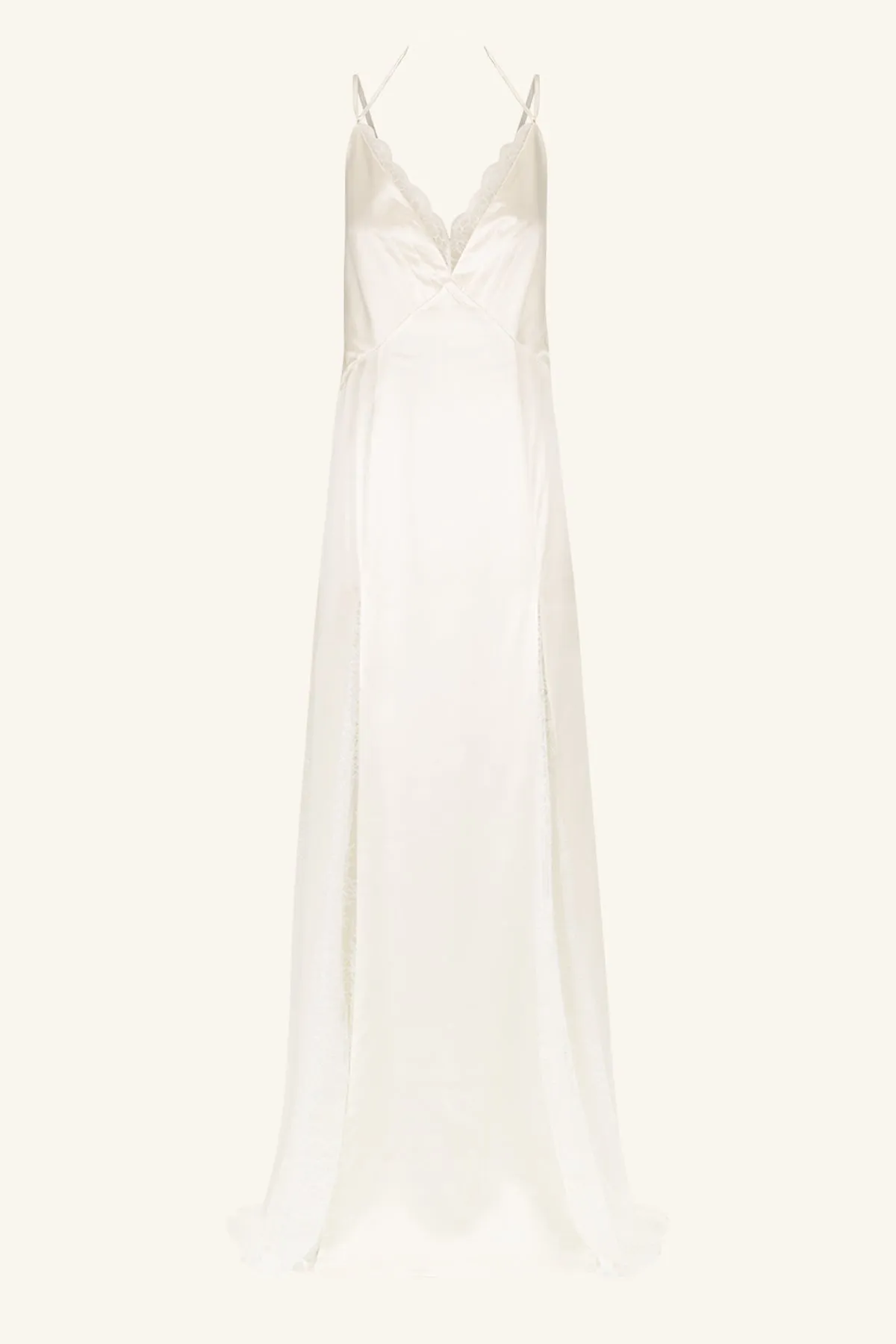 LA LUNE CUMULUS SILK LACE PLUNGED MAXI DRESS - IVORY