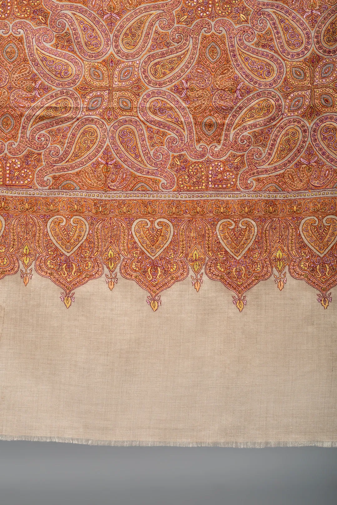 Le Grand Classic Taupe Paisley Jama Embroidery Pashmina Shawl