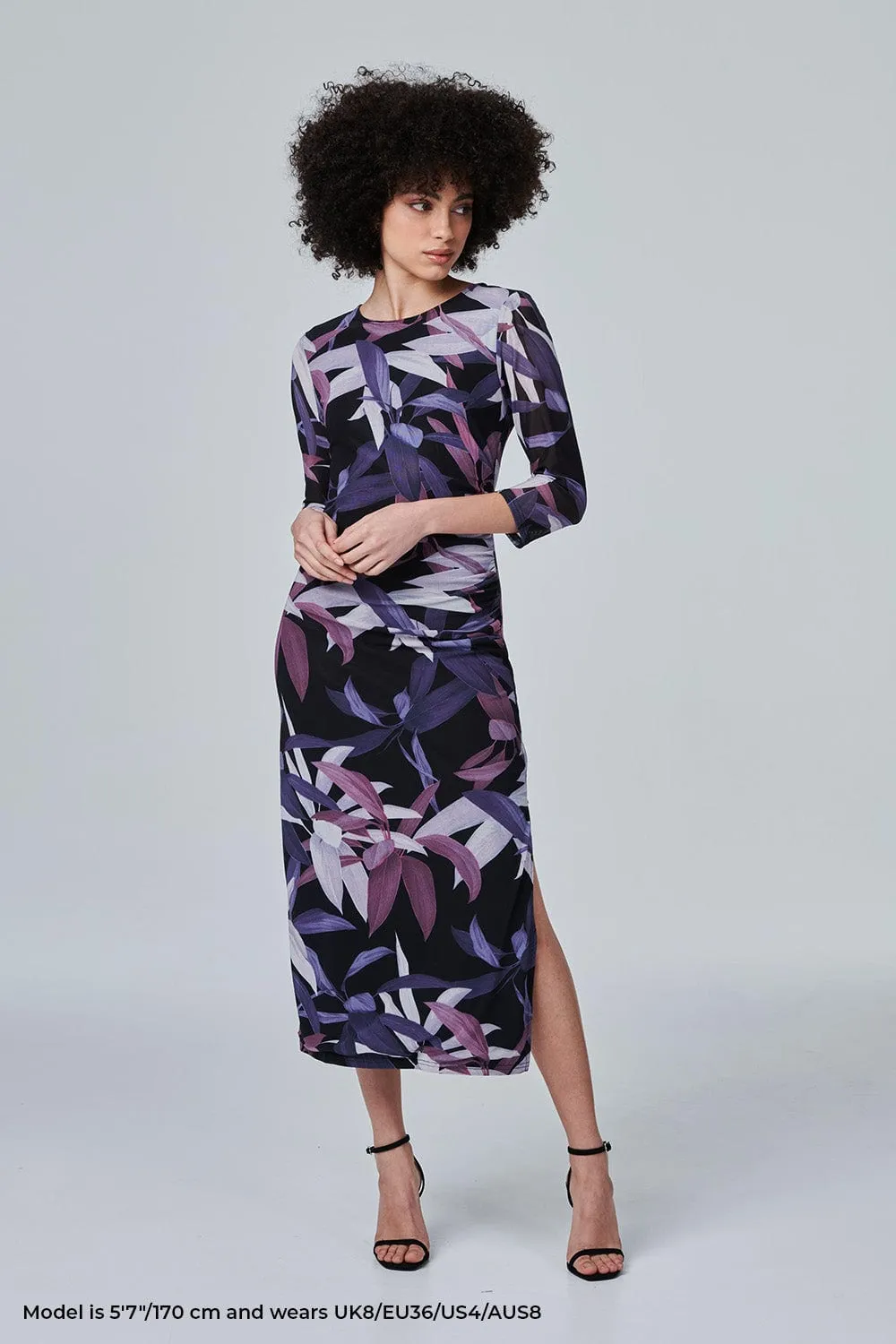 Leaf Print Fitted Midi Dress