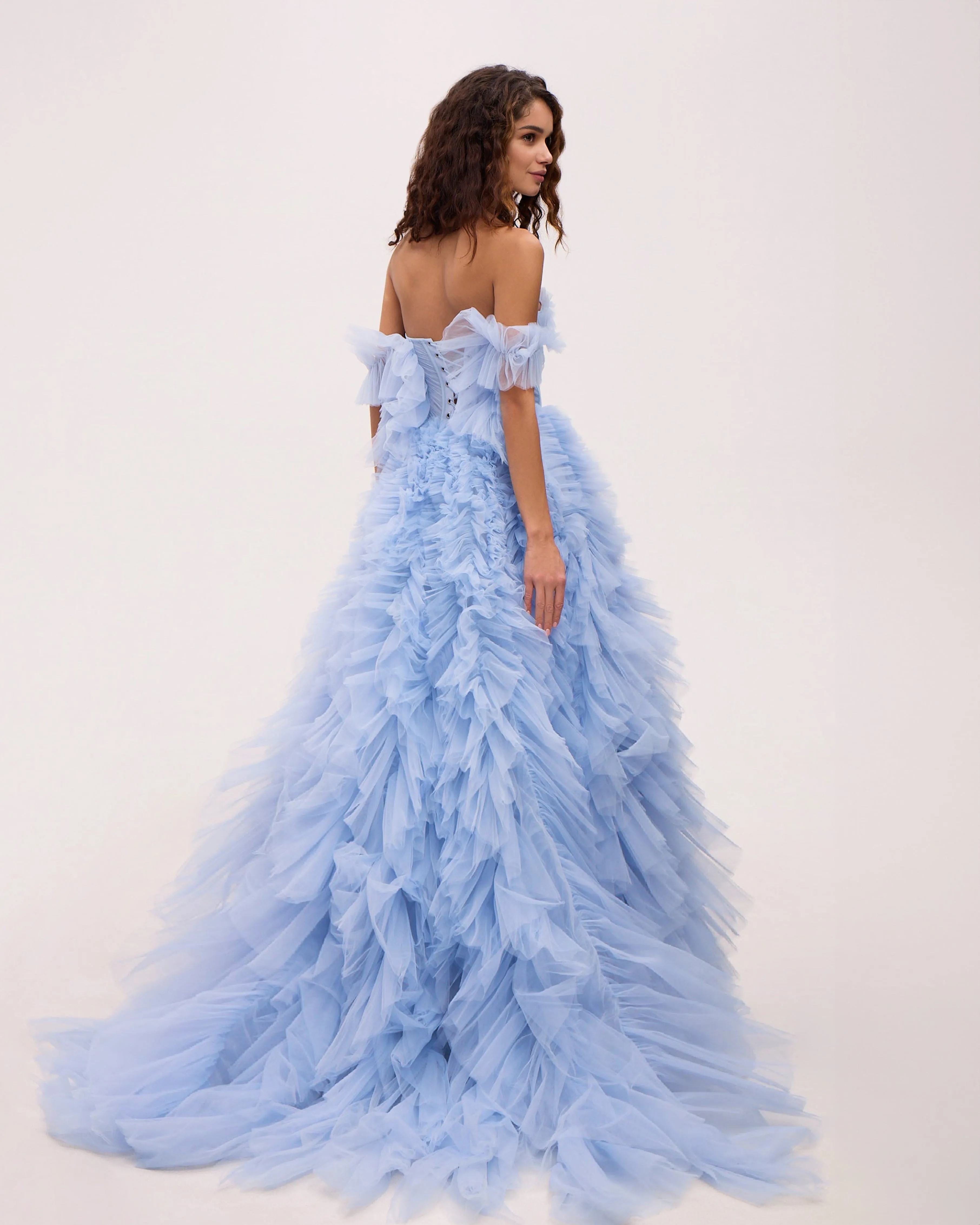 Light Blue All Ruffled Up Evening Fluffy Dress