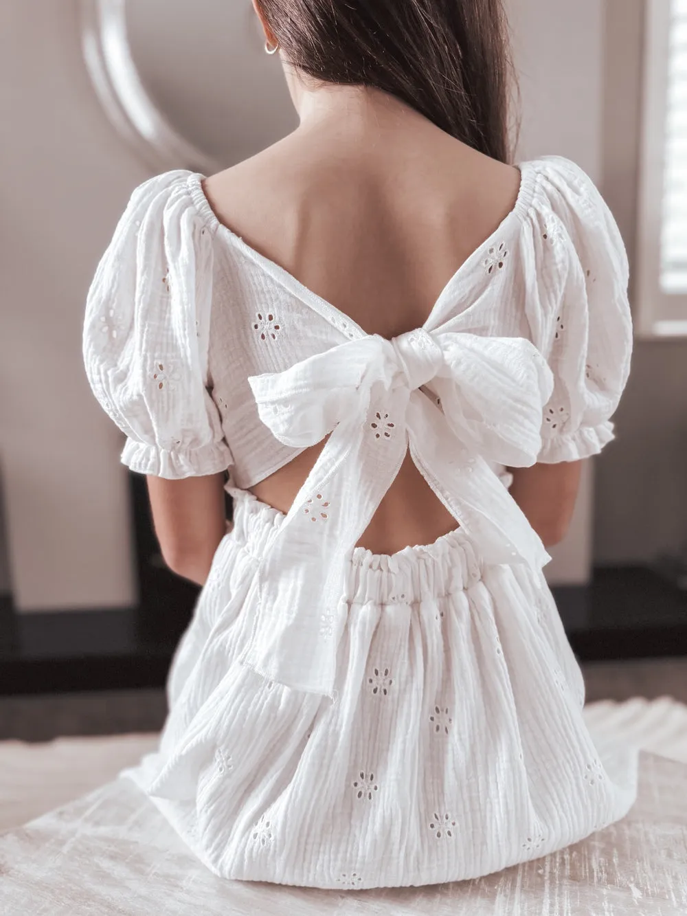 Lily White Puff Sleeve Girls Dress