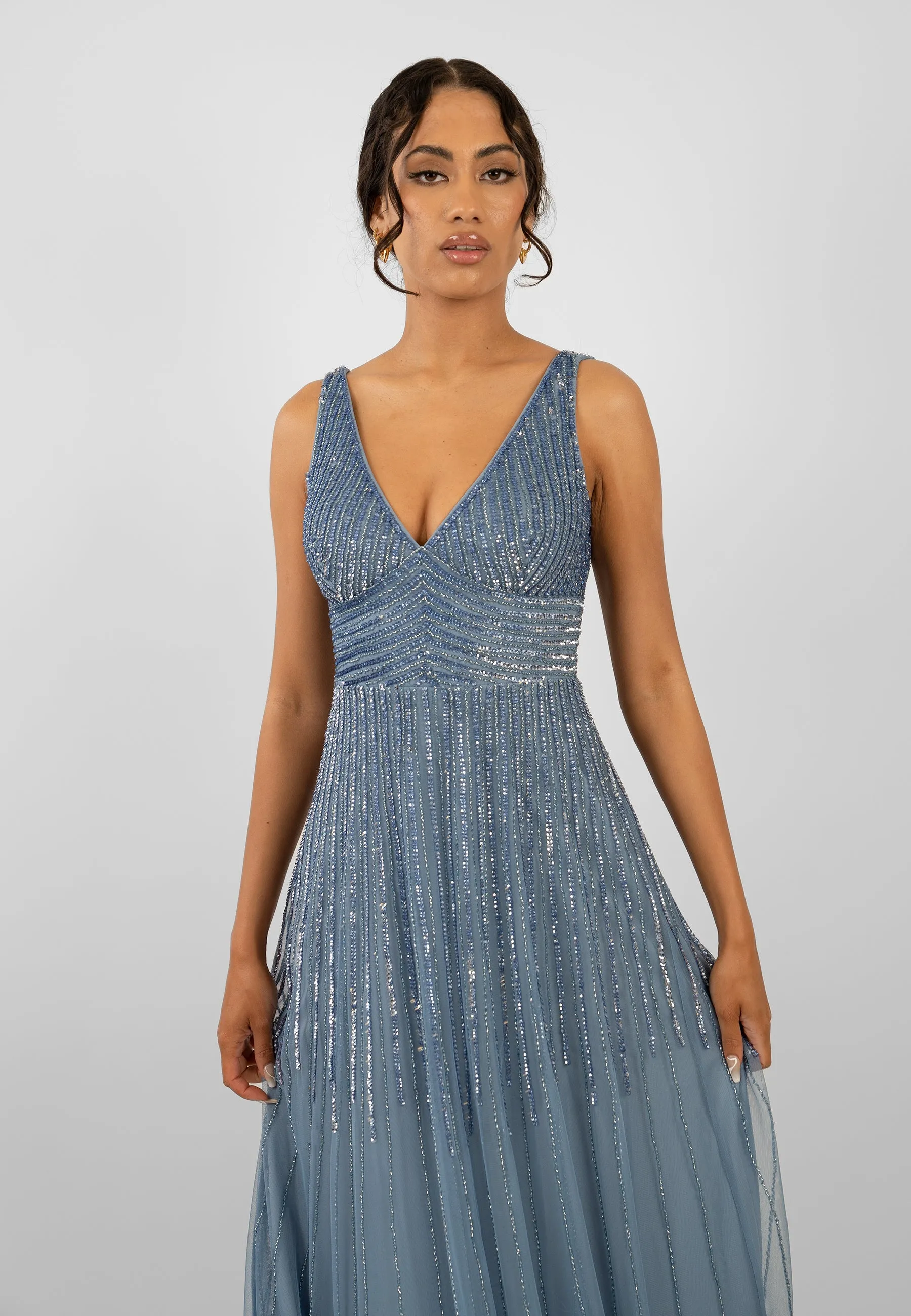 Lorelai Dusty Blue Embellished Maxi Dress