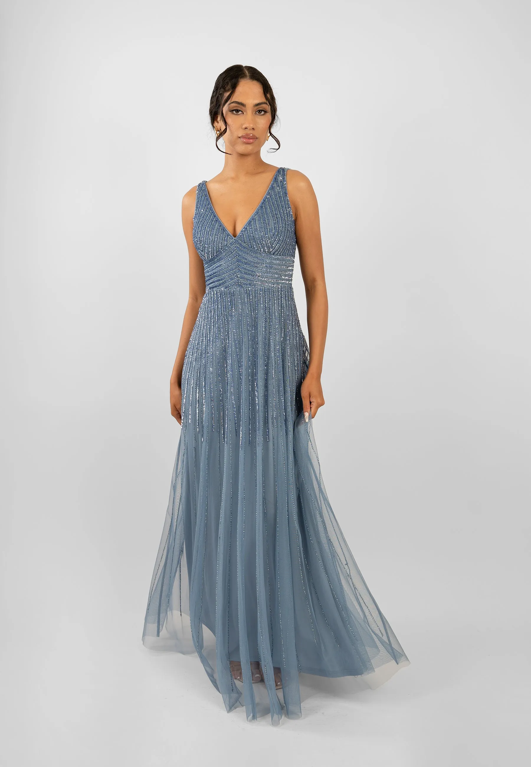 Lorelai Dusty Blue Embellished Maxi Dress