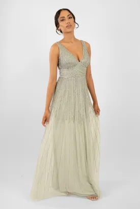 Lorelai Sage Green Embellished Maxi Dress