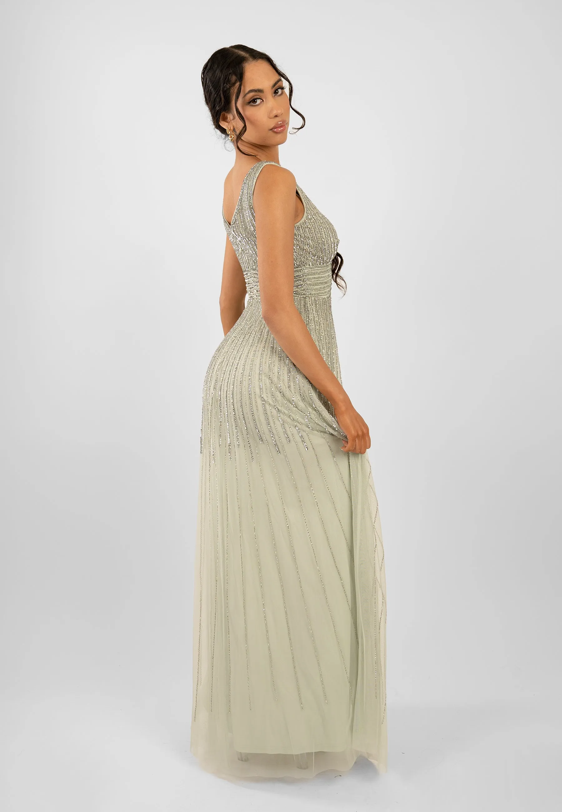 Lorelai Sage Green Embellished Maxi Dress