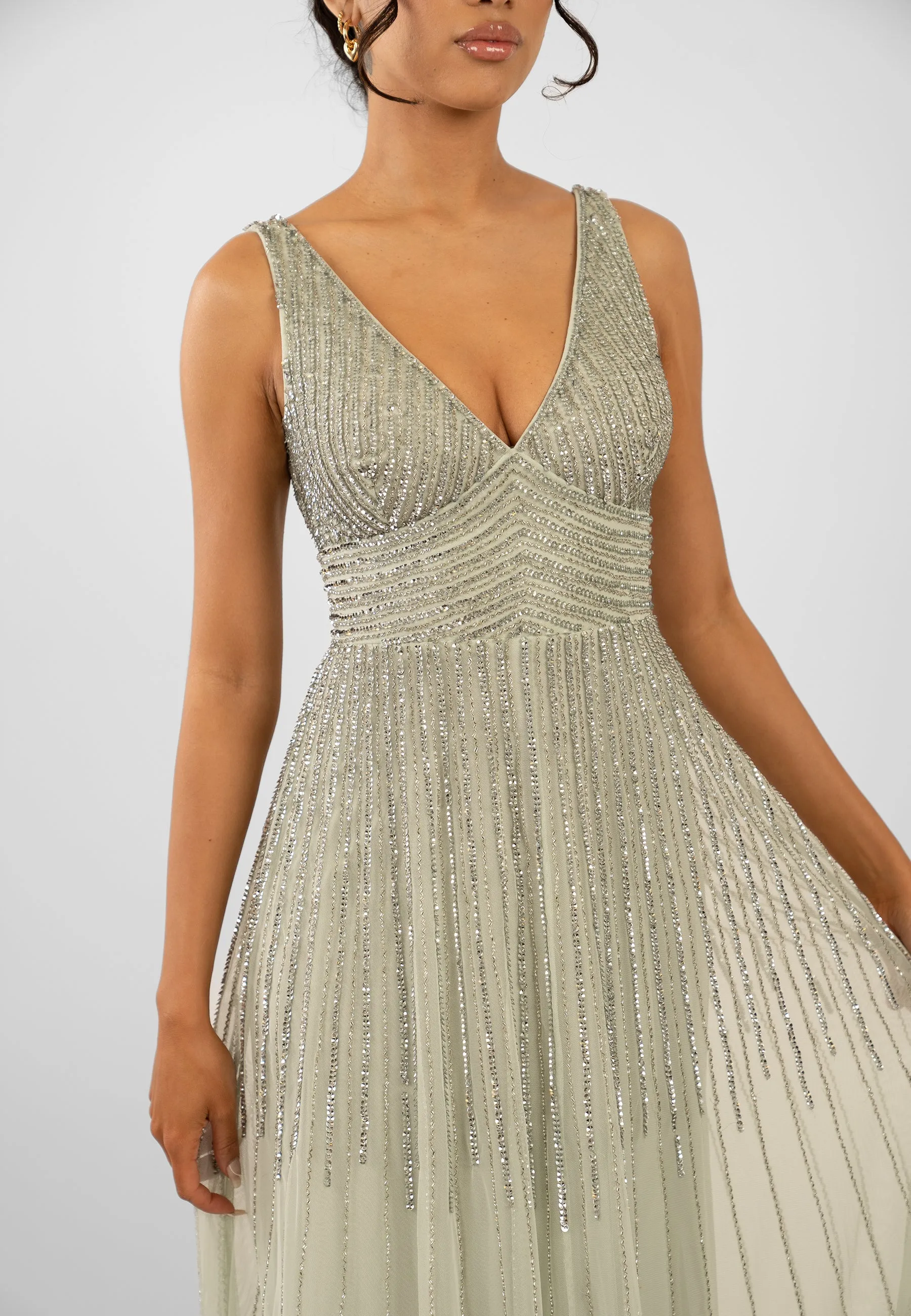 Lorelai Sage Green Embellished Maxi Dress