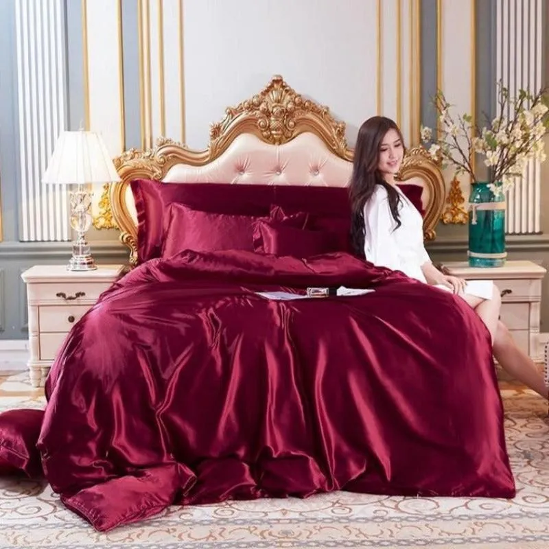 Luxury Satin Silk Duvet Cover 4 Pieces Set