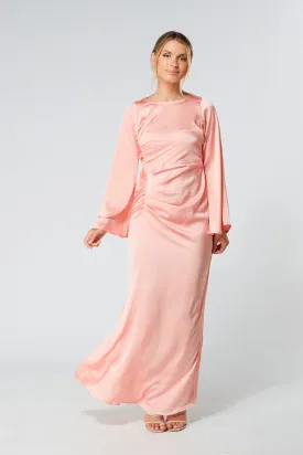 Malika Blush Folded Front Kimono Sleeves Maxi Dress