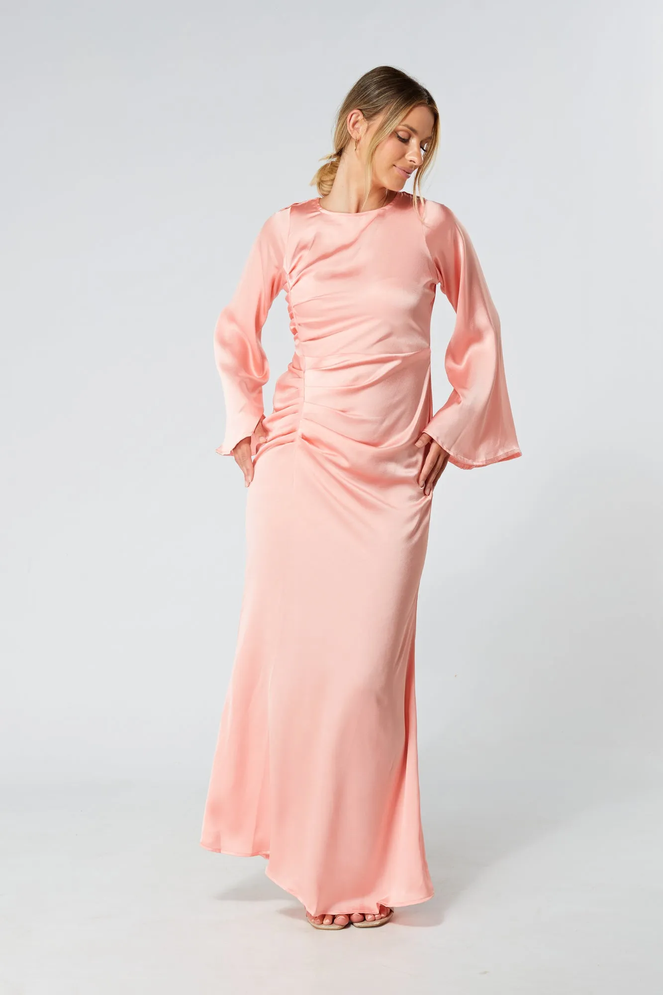 Malika Blush Folded Front Kimono Sleeves Maxi Dress