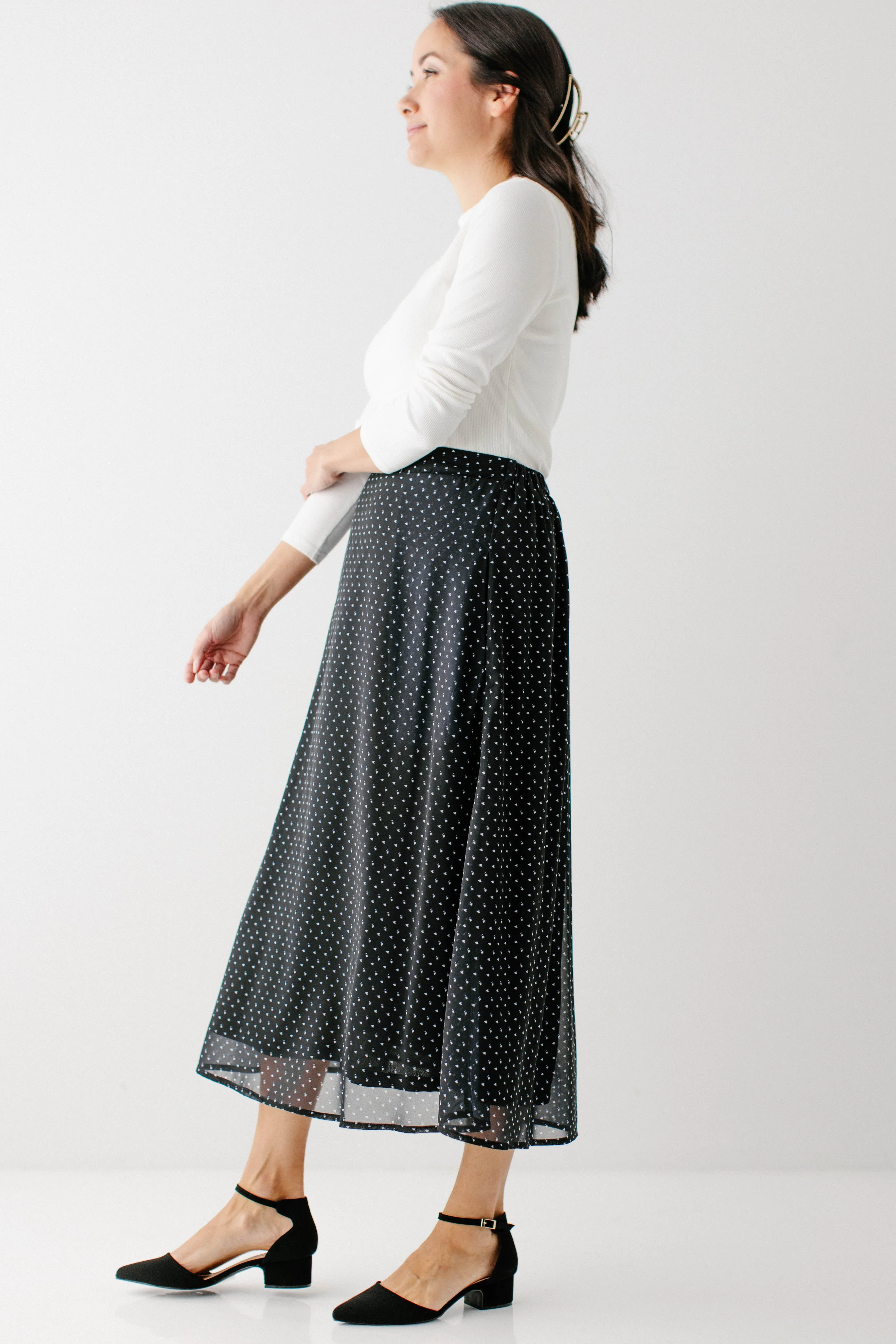 'Melissa' Chiffon Midi Skirt in Black FINAL SALE