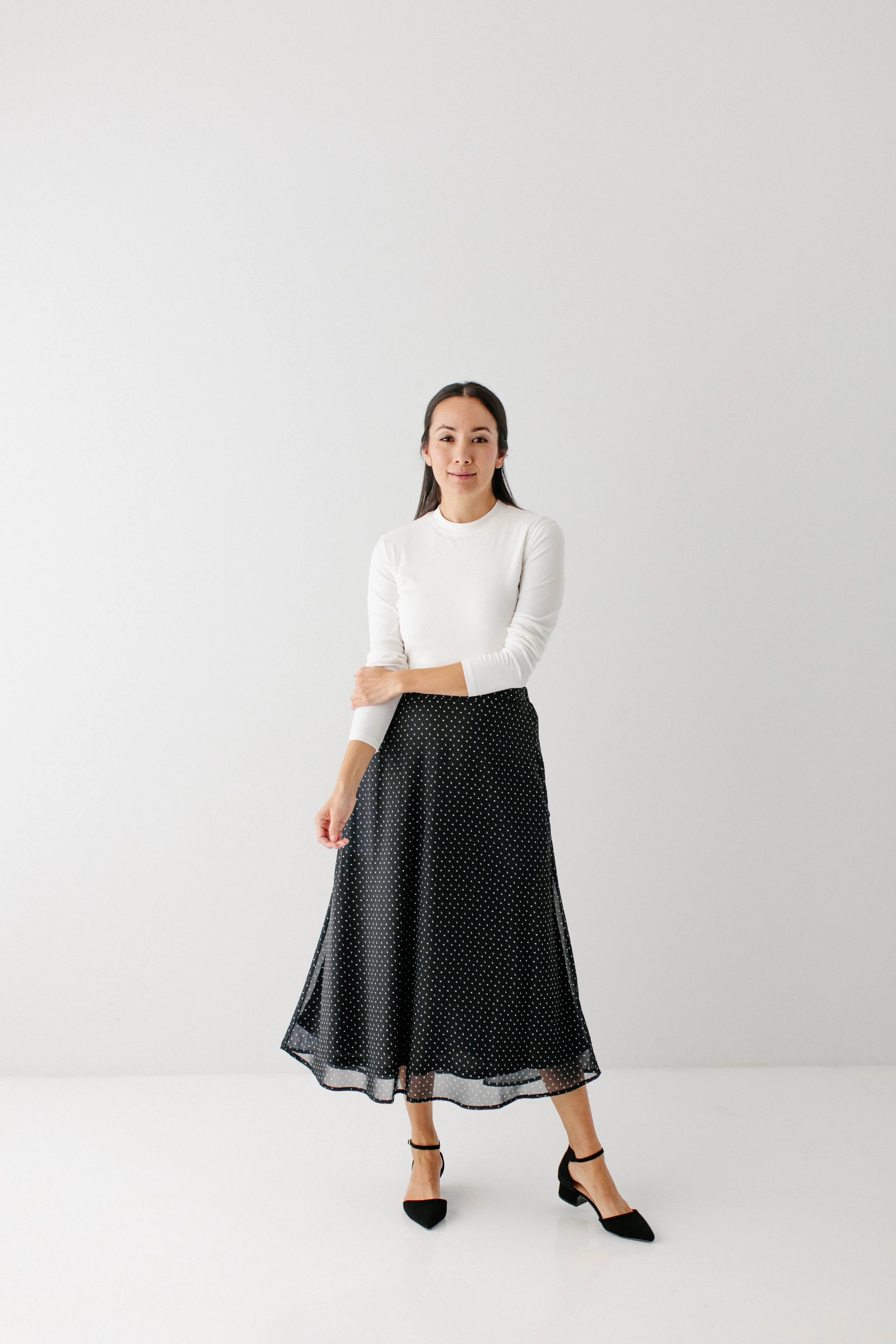 'Melissa' Chiffon Midi Skirt in Black FINAL SALE