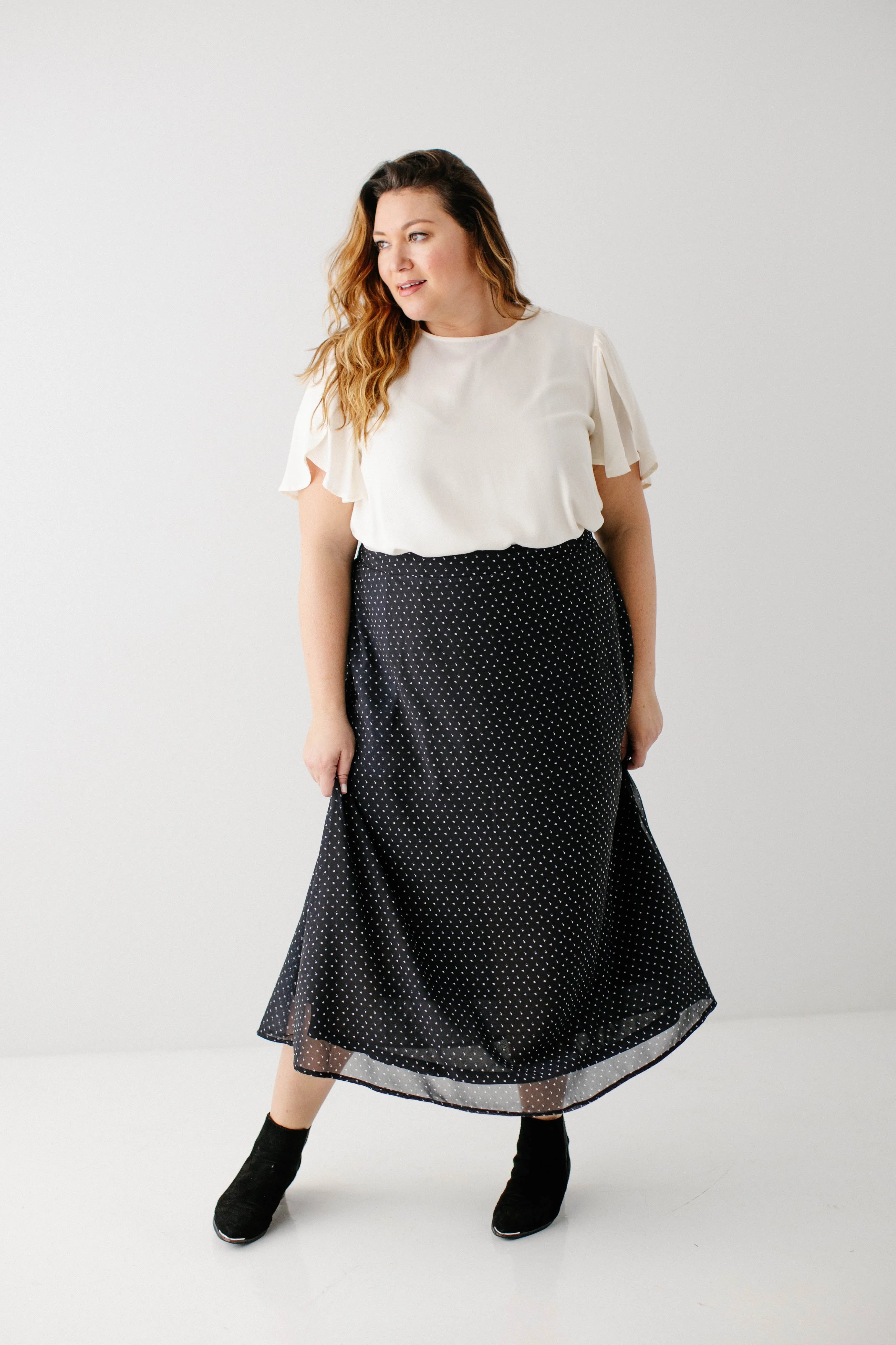 'Melissa' Chiffon Midi Skirt in Black FINAL SALE