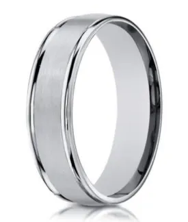 Men's 6mm Engraved and Satin Finish 14k White Gold Wedding Band