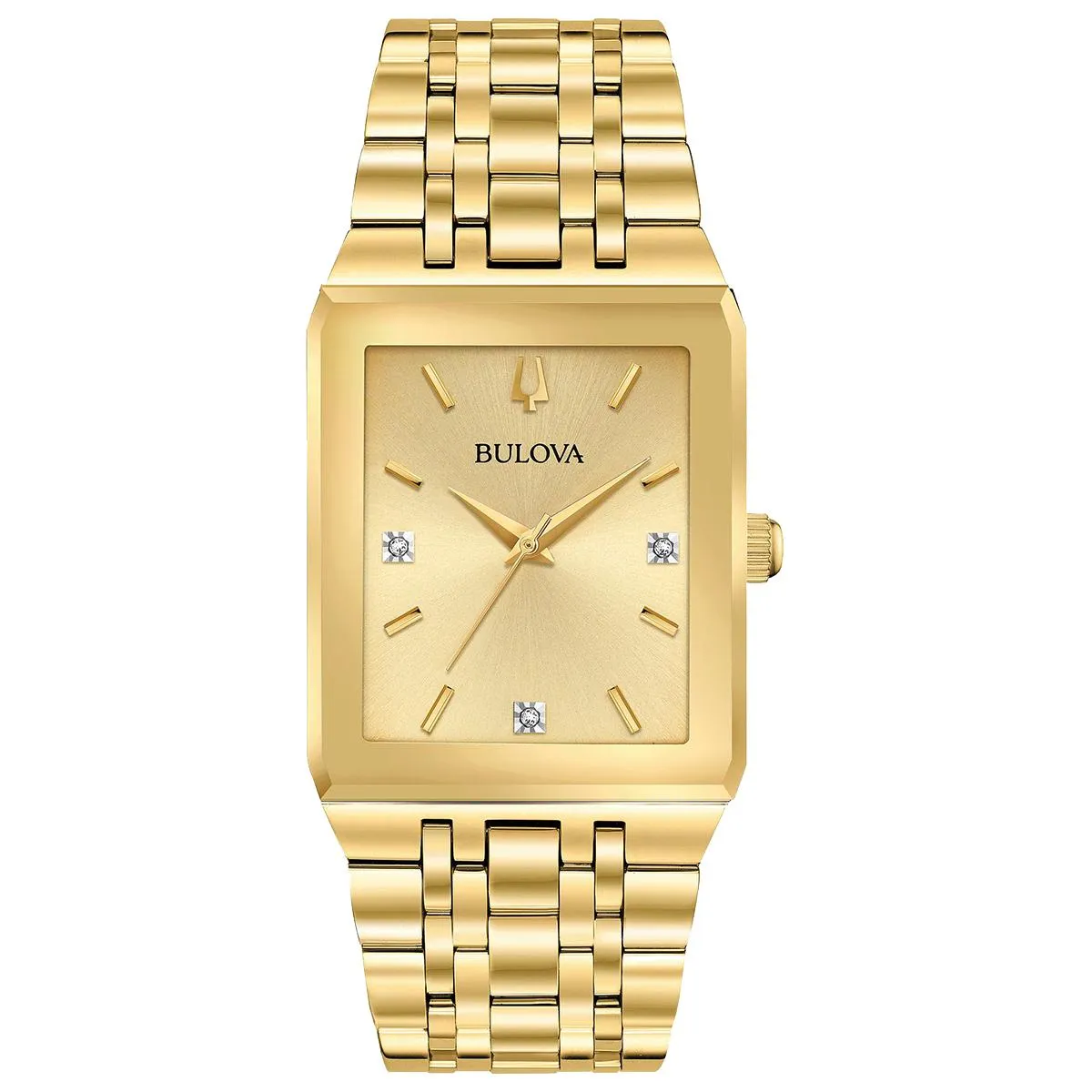 MEN'S GOLD-TONE STEEL BULOVA QUADRA WITH DIAMONDS