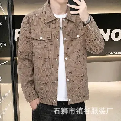 Men's Printed Corduroy Jacket Slim Lapel