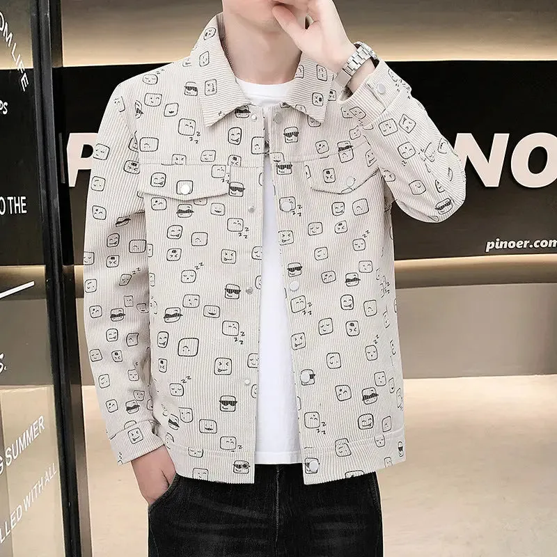 Men's Printed Corduroy Jacket Slim Lapel