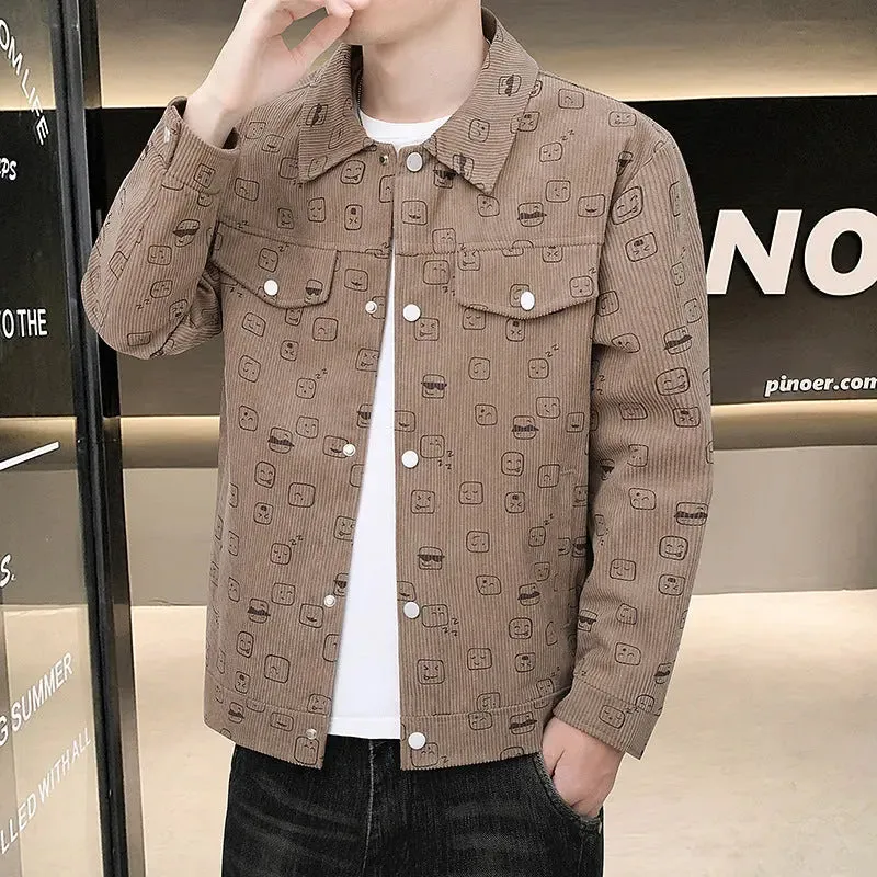 Men's Printed Corduroy Jacket Slim Lapel