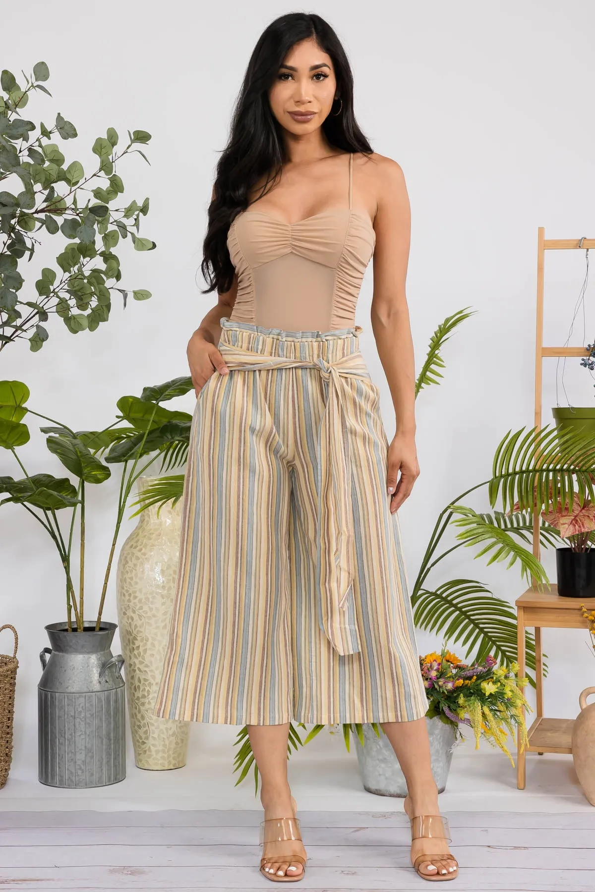 MHK001 - STRIPE WAIST TIE WIDE PANTS