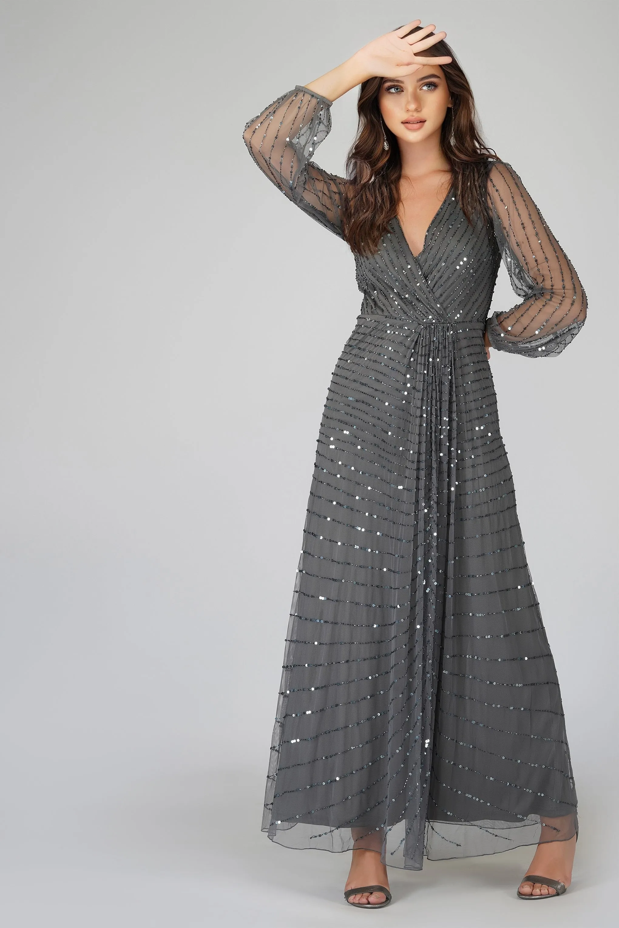 Miya Long Sleeve Grey Bridesmaid Dress