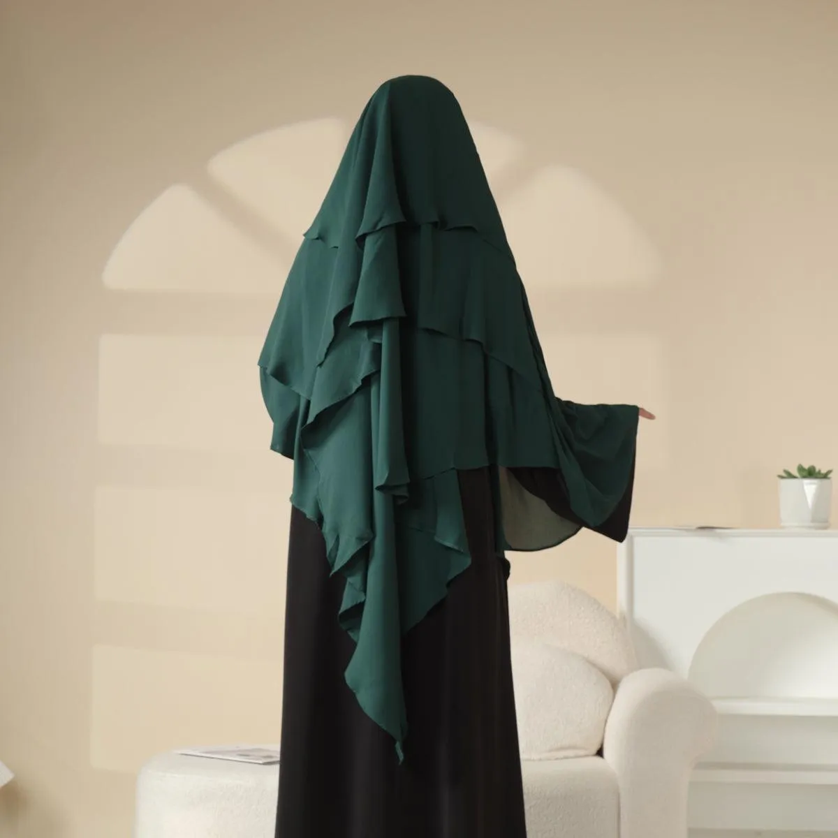 MK002 Three Layered Chiffon Khimar with Niqab Attached