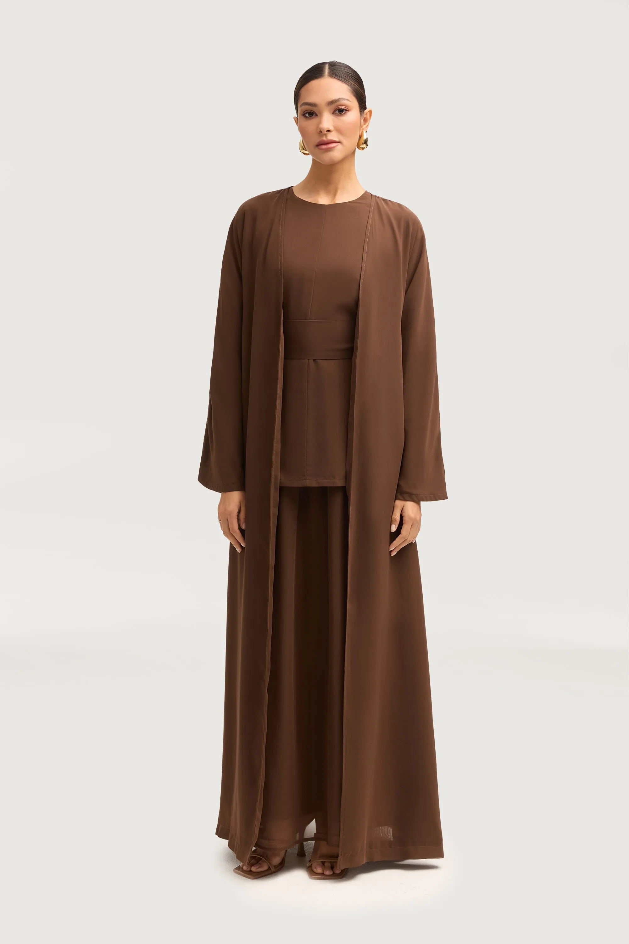 Nevene Three Piece Abaya Set - Espresso