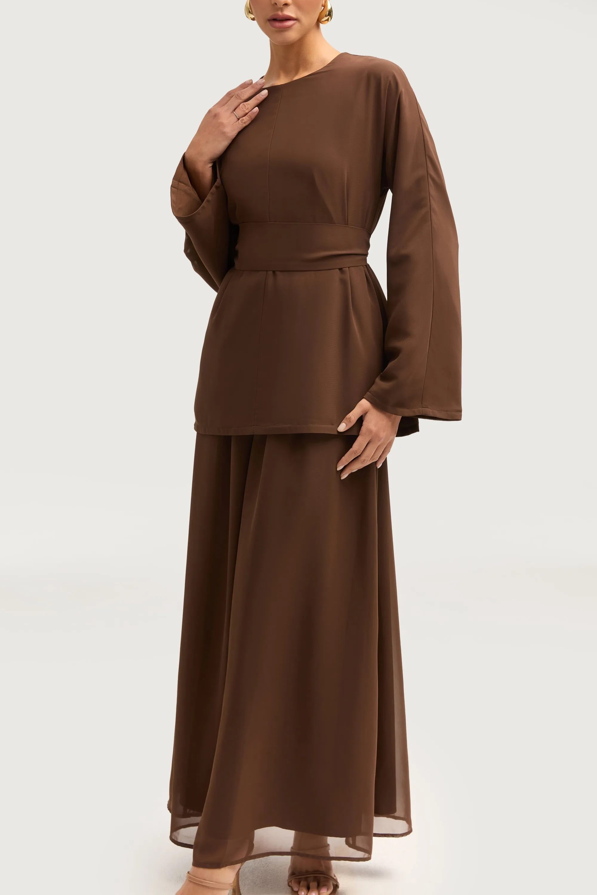 Nevene Three Piece Abaya Set - Espresso