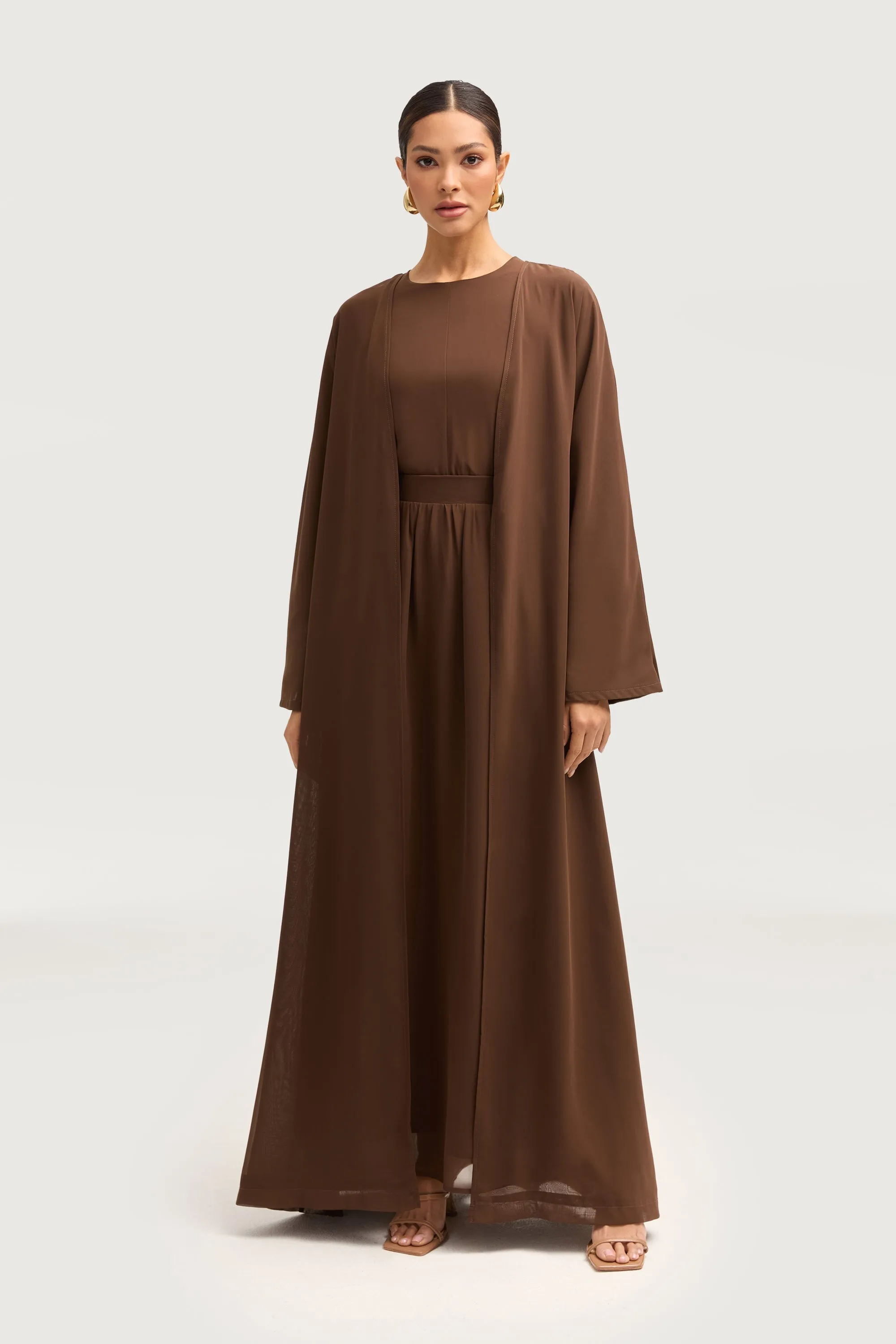 Nevene Three Piece Abaya Set - Espresso