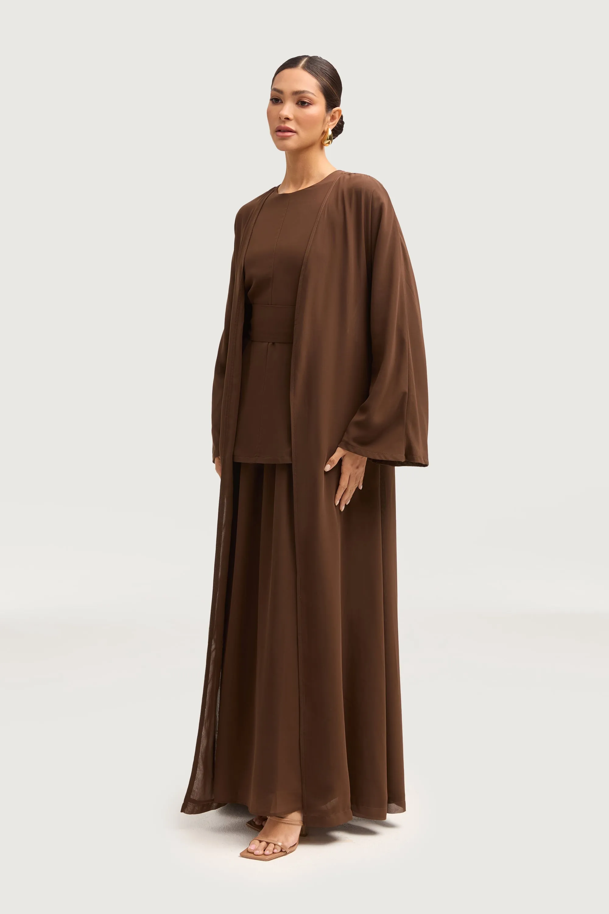 Nevene Three Piece Abaya Set - Espresso