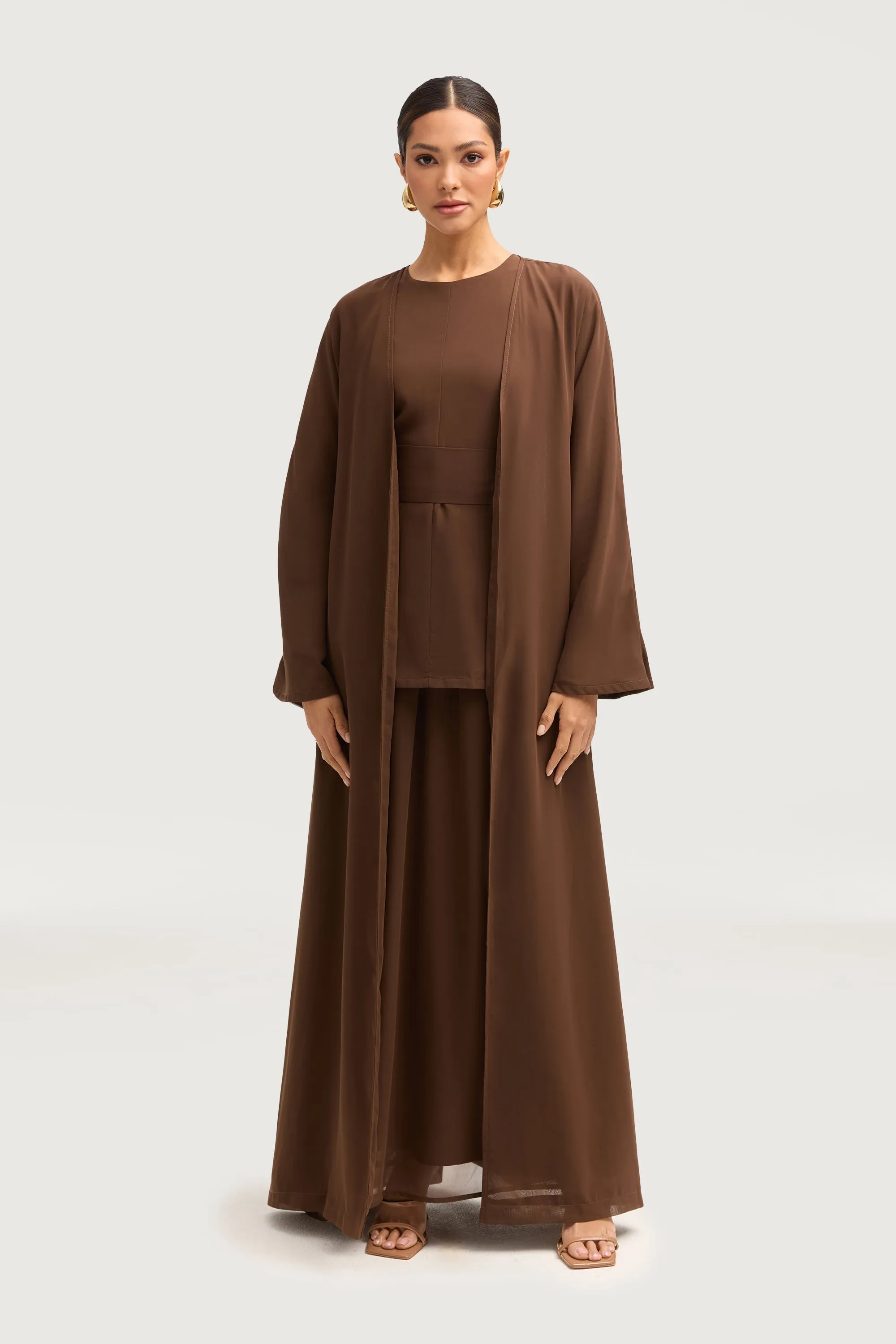 Nevene Three Piece Abaya Set - Espresso