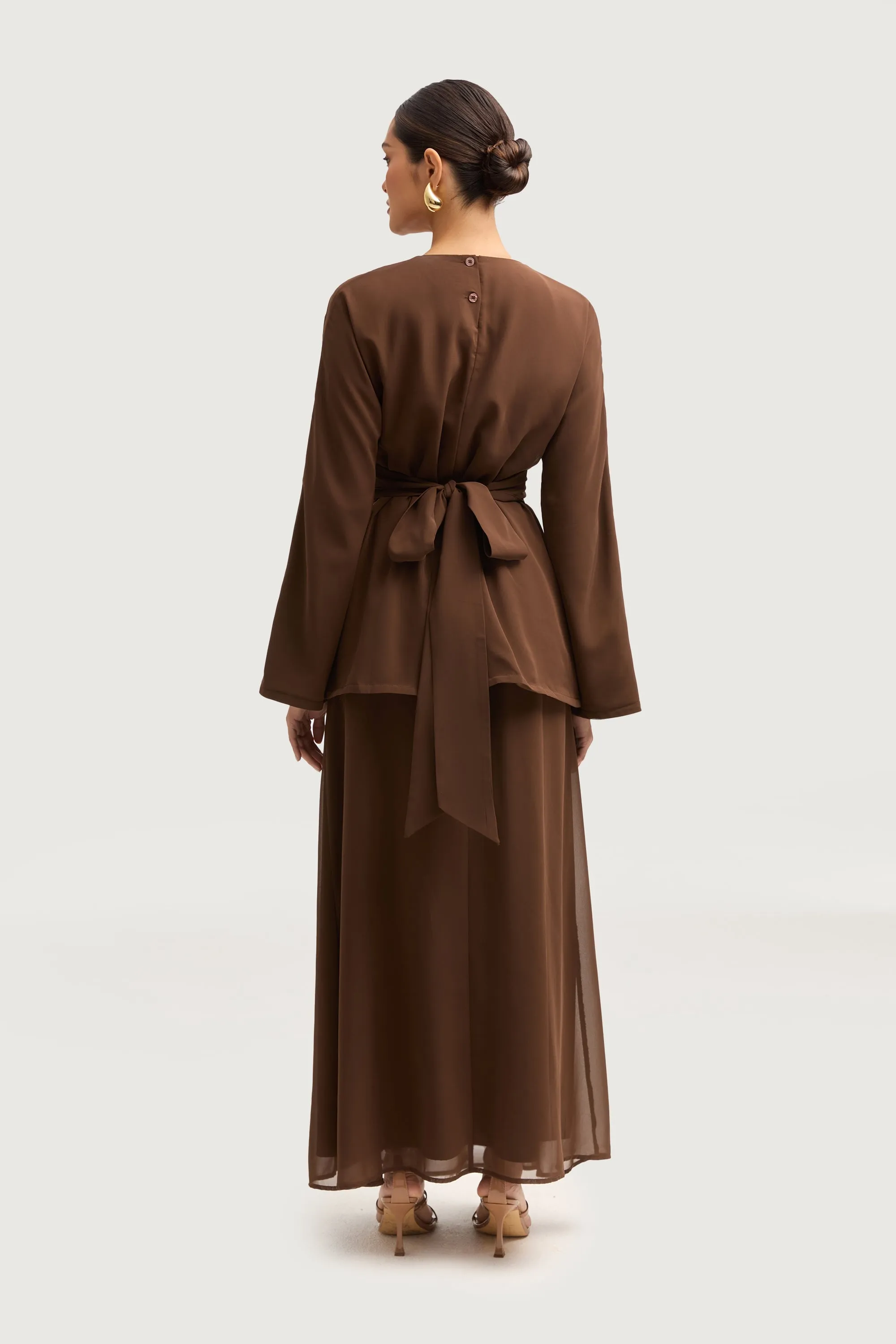 Nevene Three Piece Abaya Set - Espresso