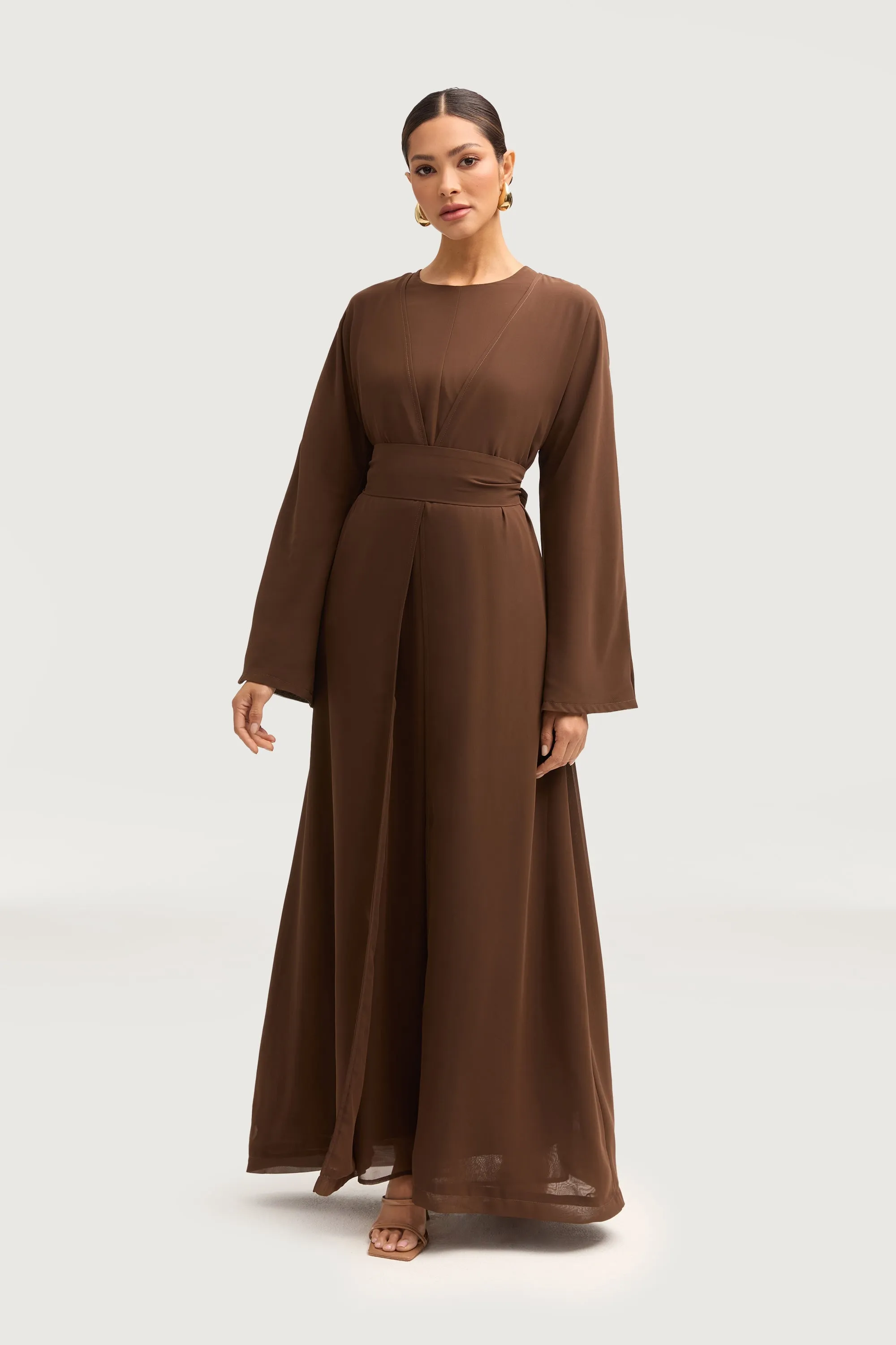 Nevene Three Piece Abaya Set - Espresso