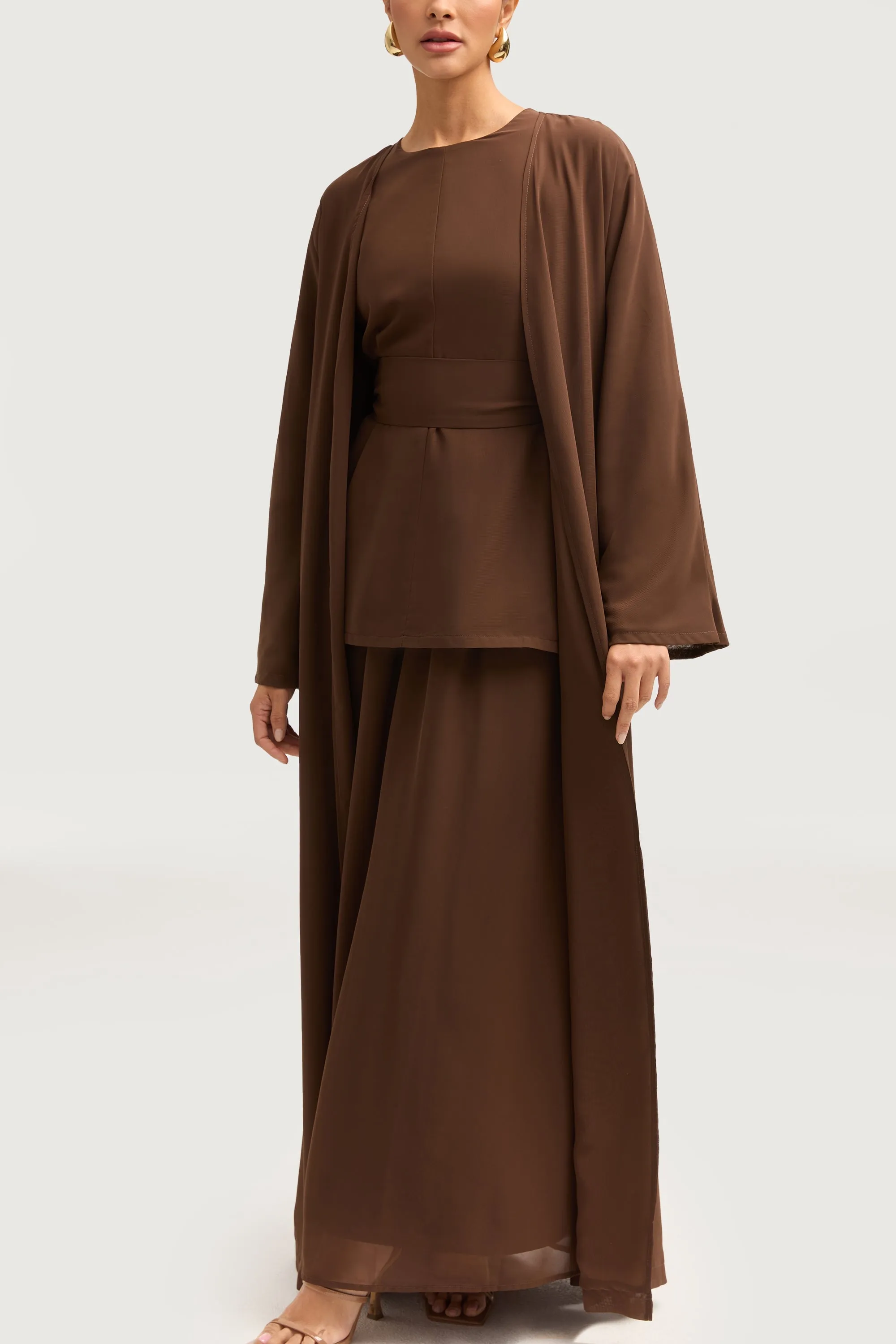 Nevene Three Piece Abaya Set - Espresso