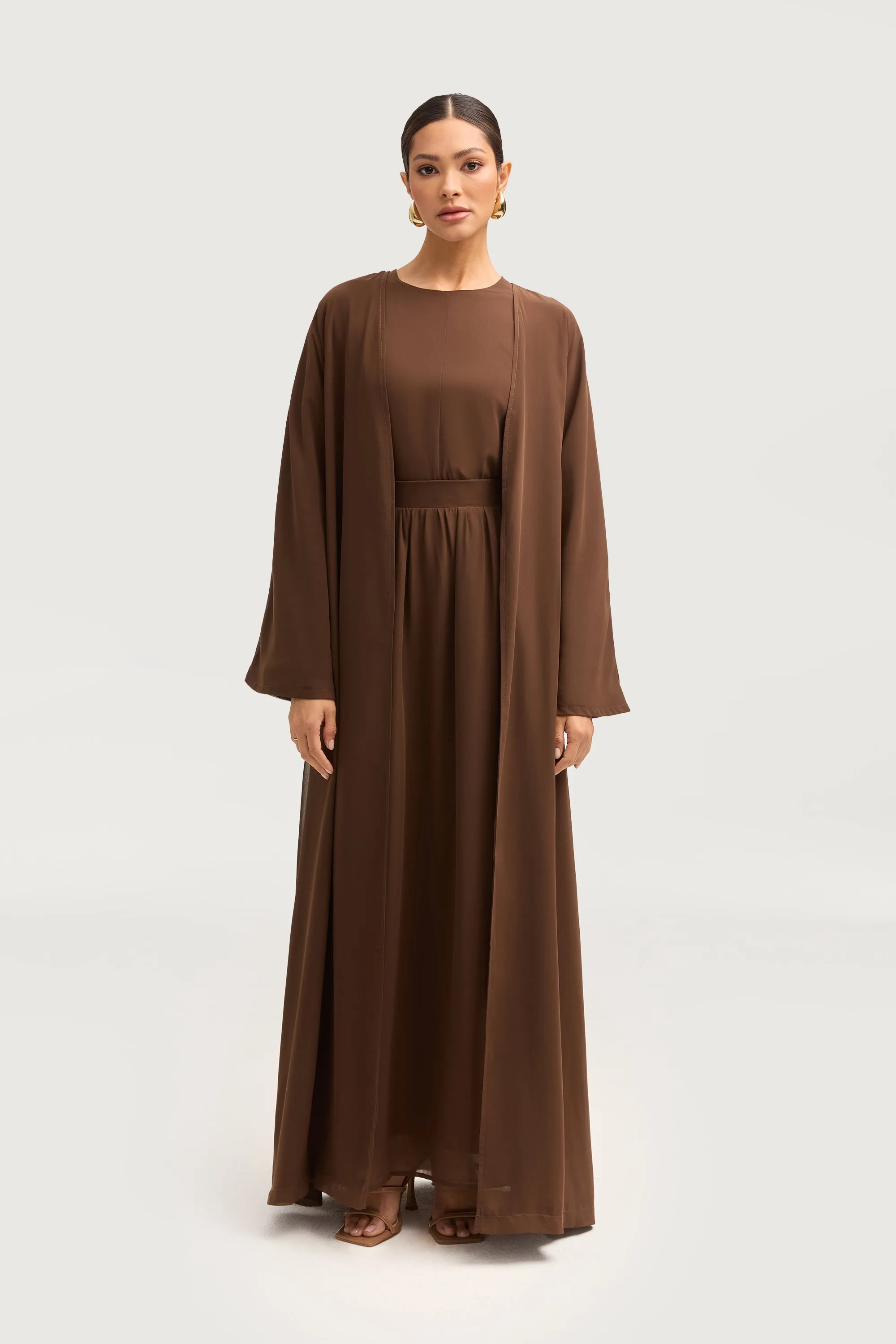 Nevene Three Piece Abaya Set - Espresso