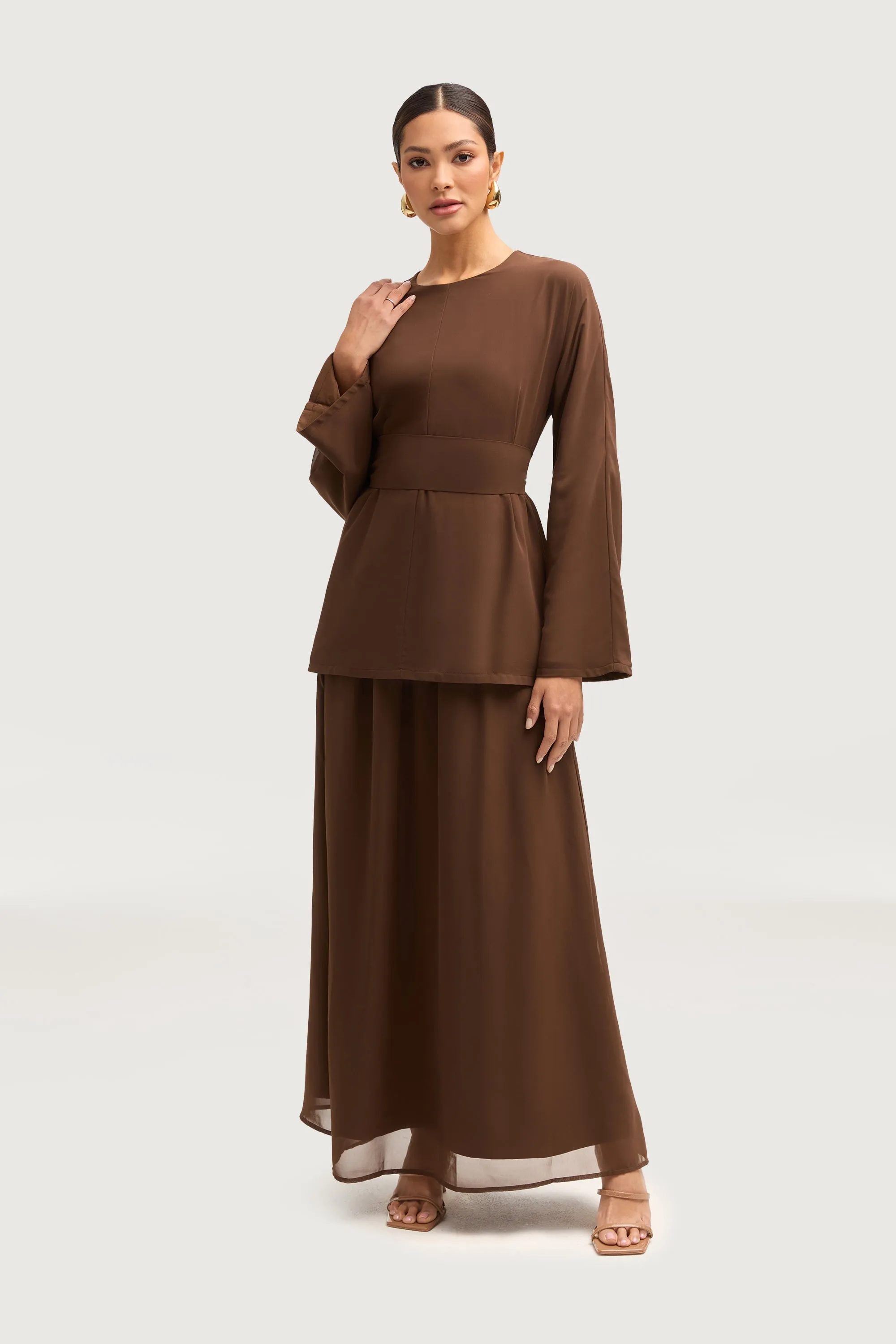 Nevene Three Piece Abaya Set - Espresso