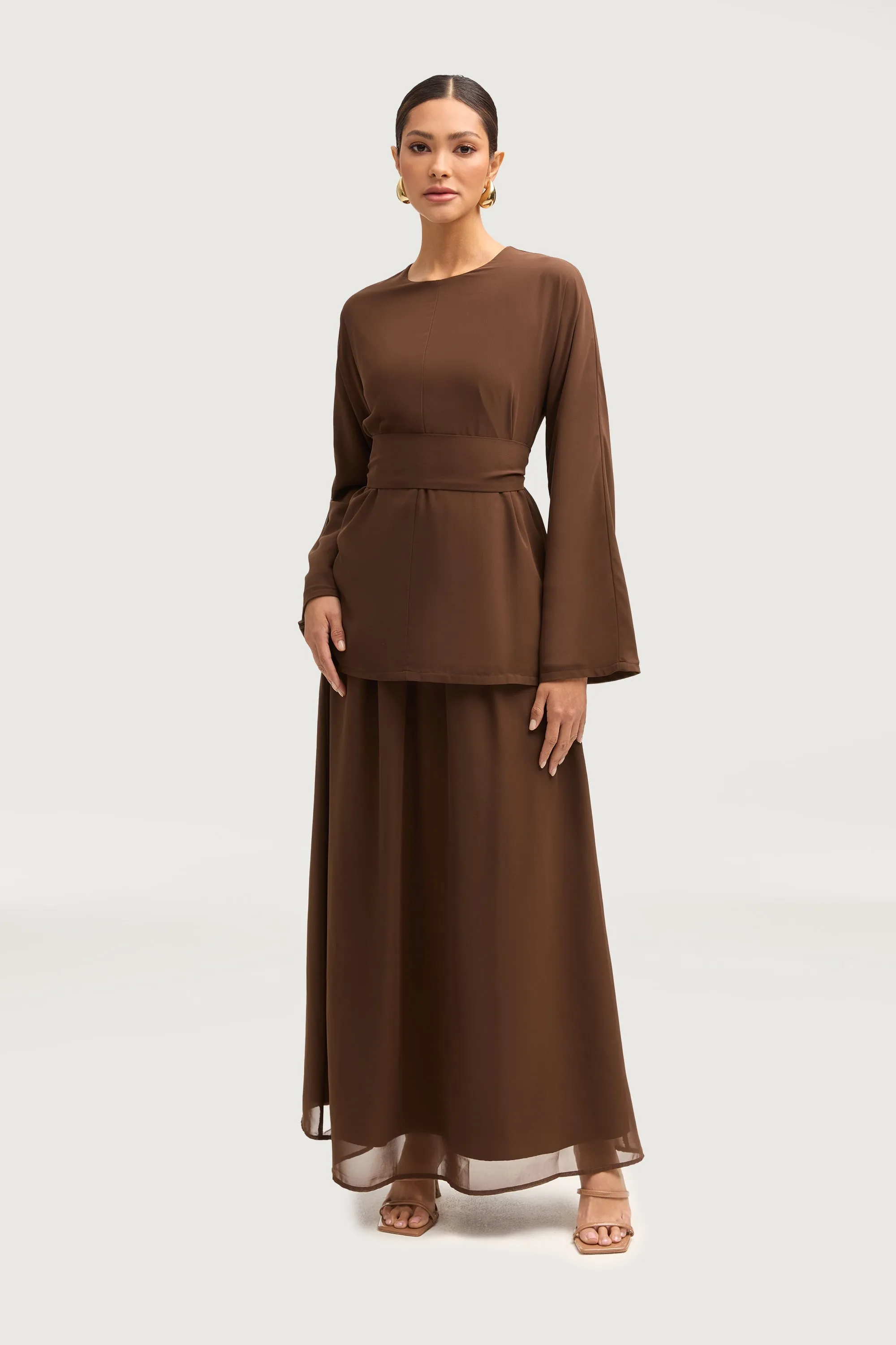 Nevene Three Piece Abaya Set - Espresso