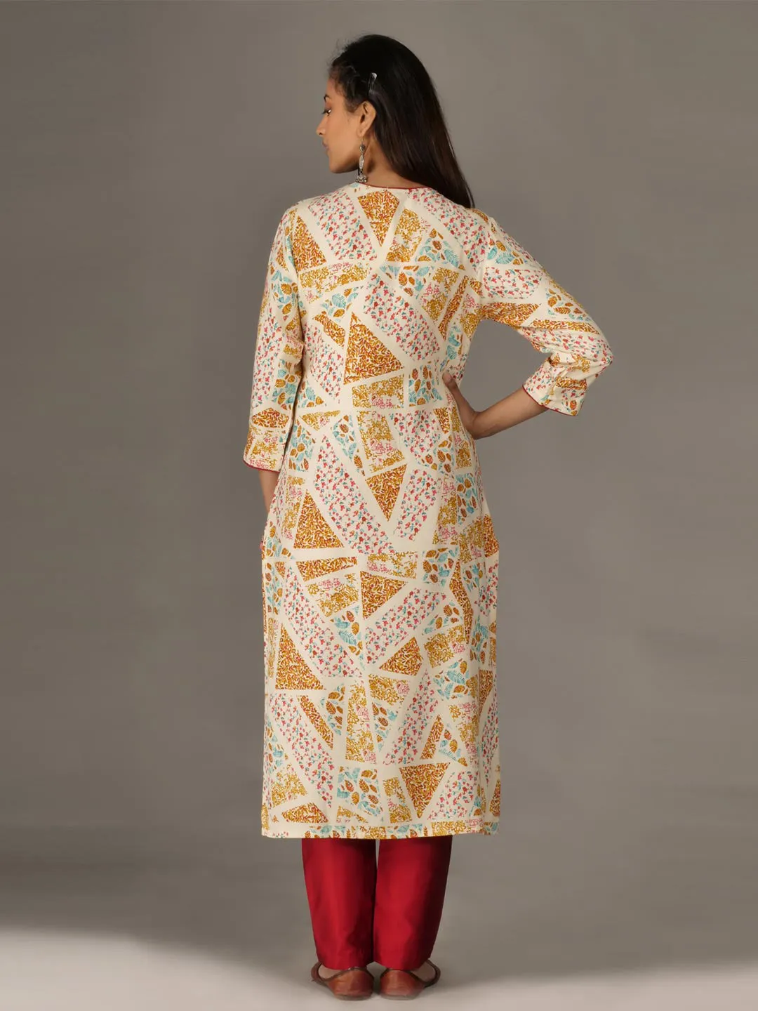 Off-White & Mustard Ferns & Petals Kurta