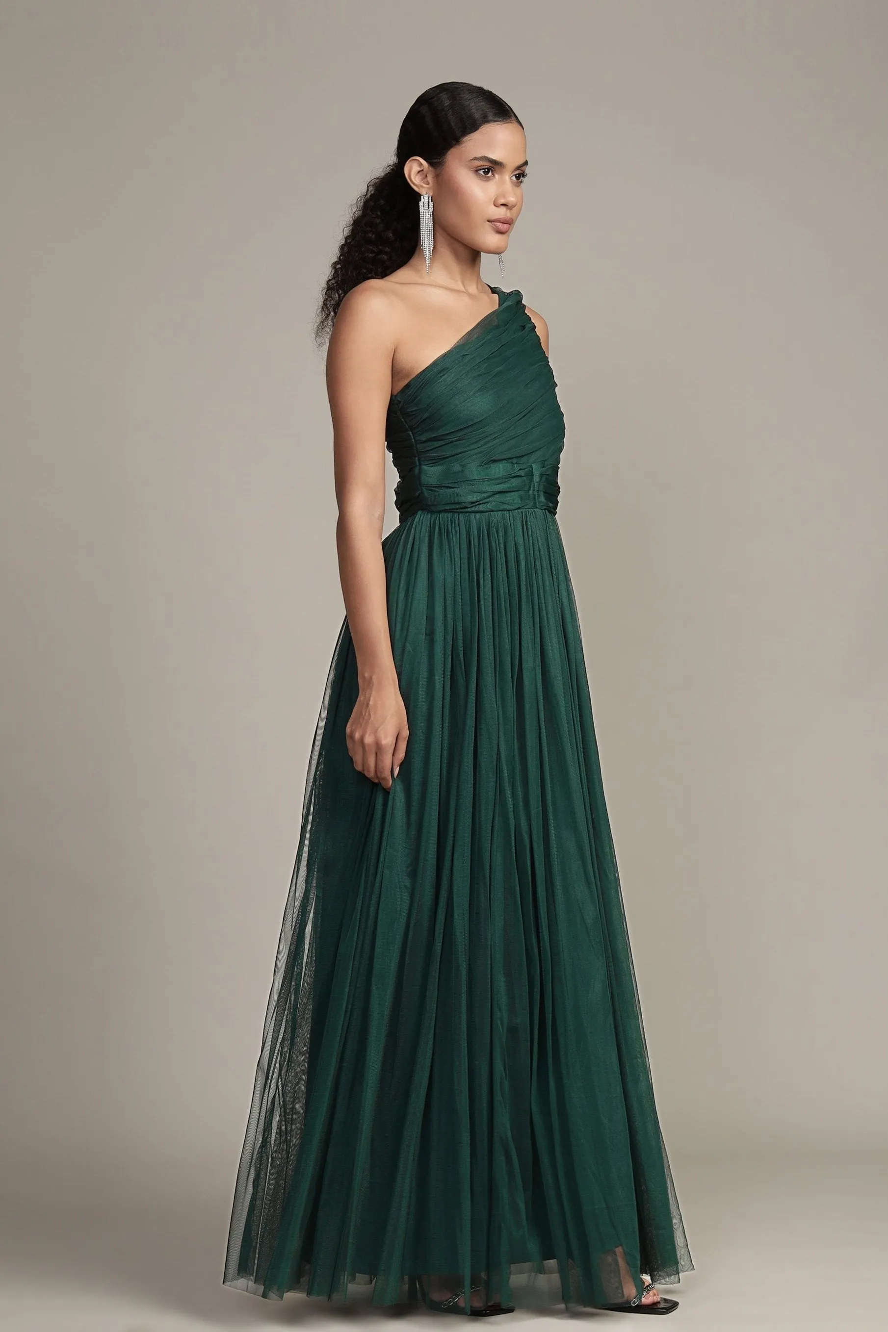 One Shoulder Maxi Dress in Emerald Green