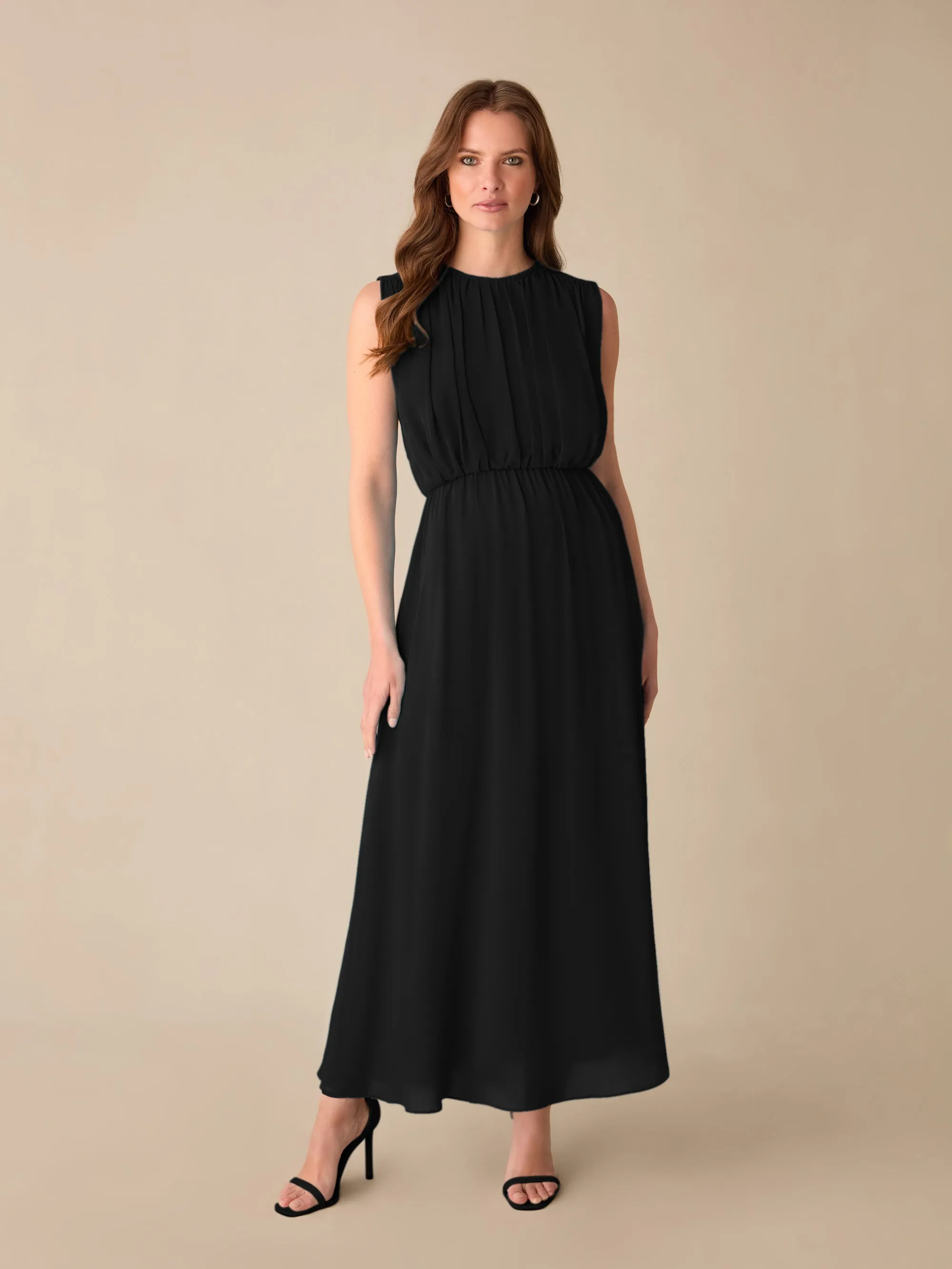 Petite Lucia Black Gathered Waist Maxi Dress