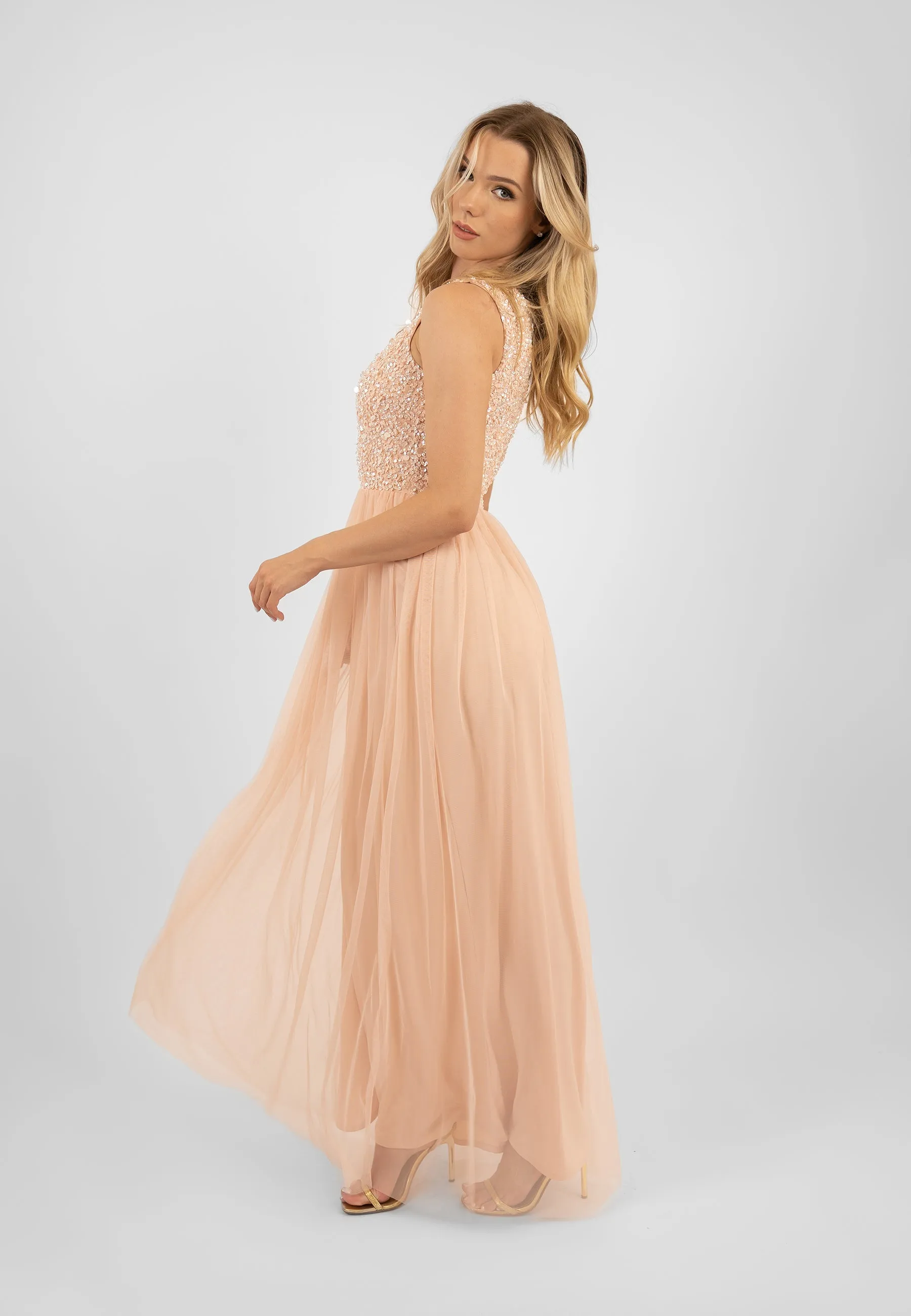 Picasso Blush Pink Embellished Bridesmaid Maxi Dress