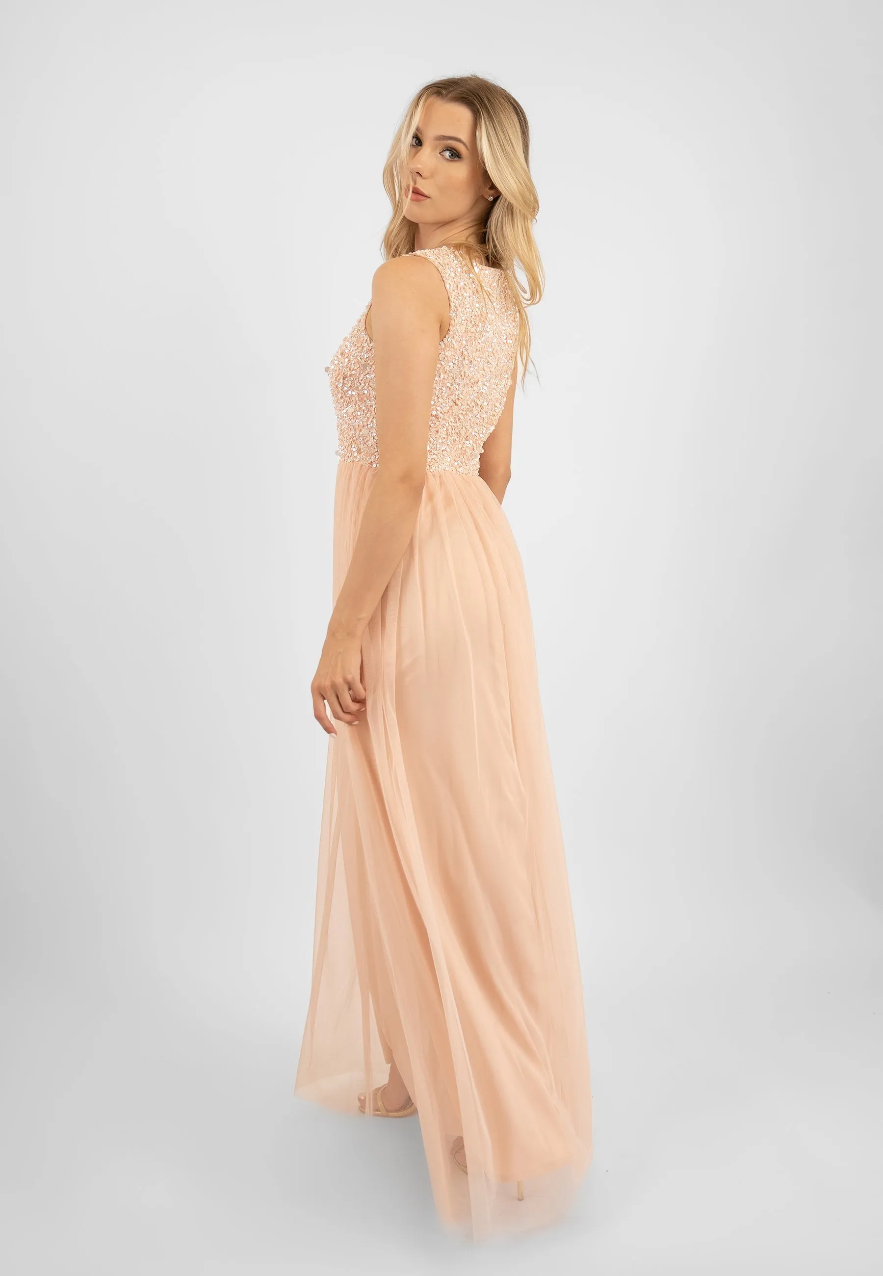 Picasso Blush Pink Embellished Bridesmaid Maxi Dress