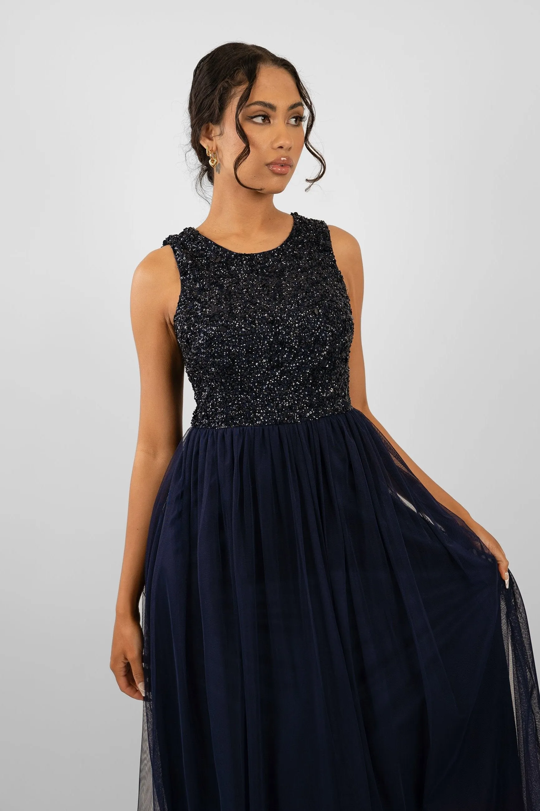 Picasso Navy Blue Embellished Bridesmaid Dress