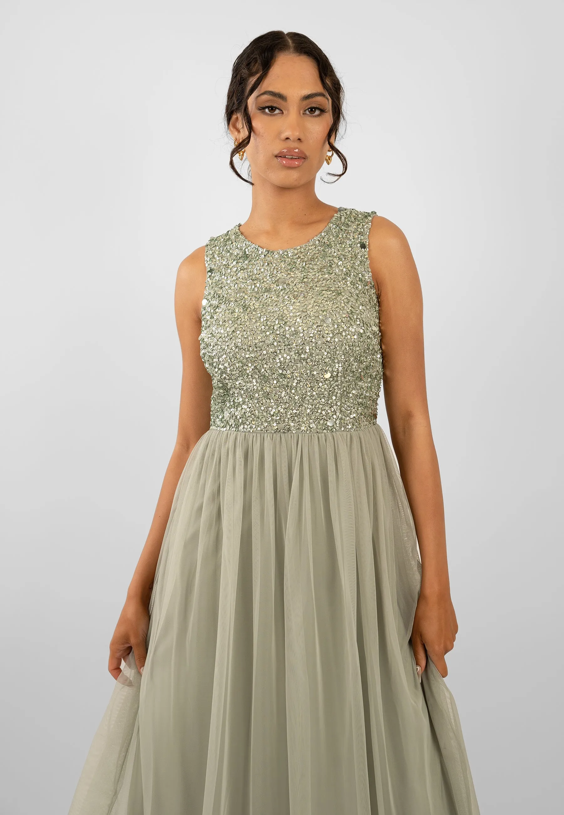 Picasso Sage Green Embellished Bridesmaid Dress