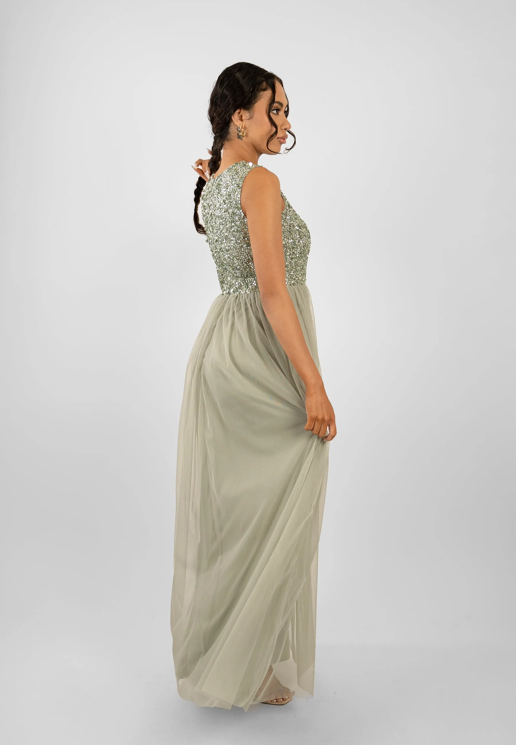 Picasso Sage Green Embellished Bridesmaid Dress